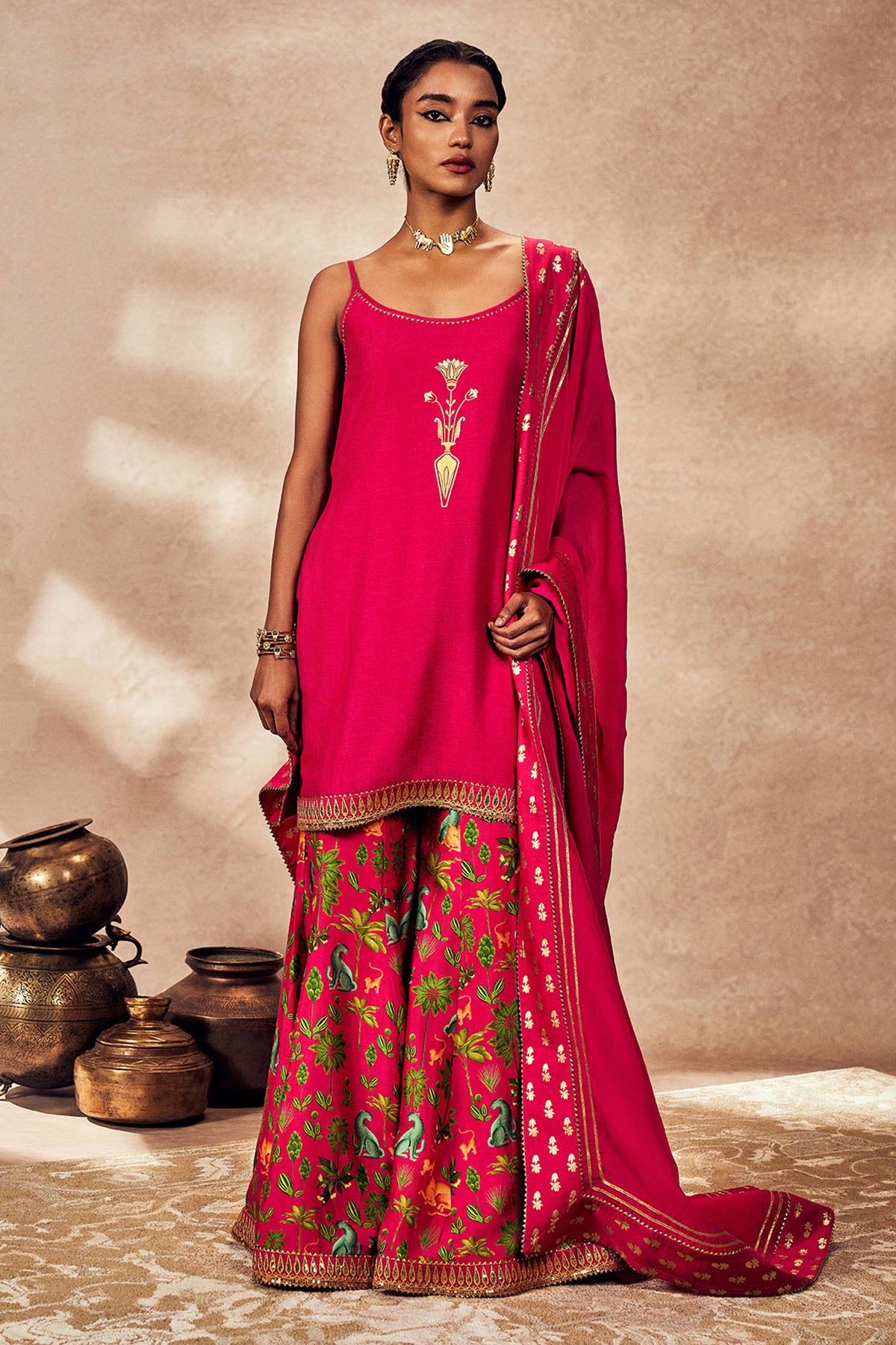 Pink Tropical Rhapsody Sharara Set