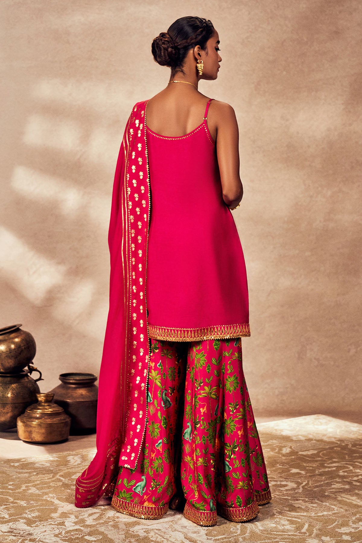 Pink Tropical Rhapsody Sharara Set