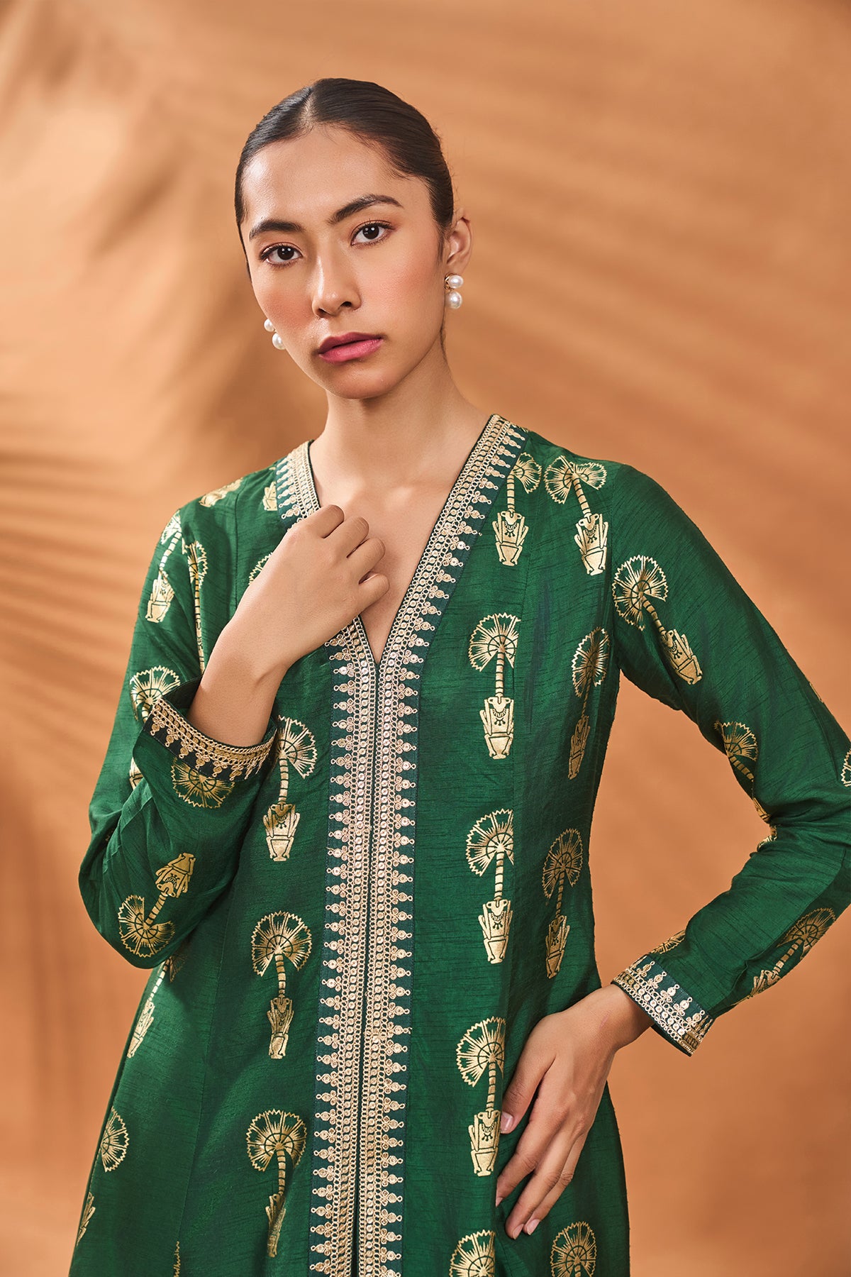 GREEN TRAVELLER'S PALM TUNIC SET