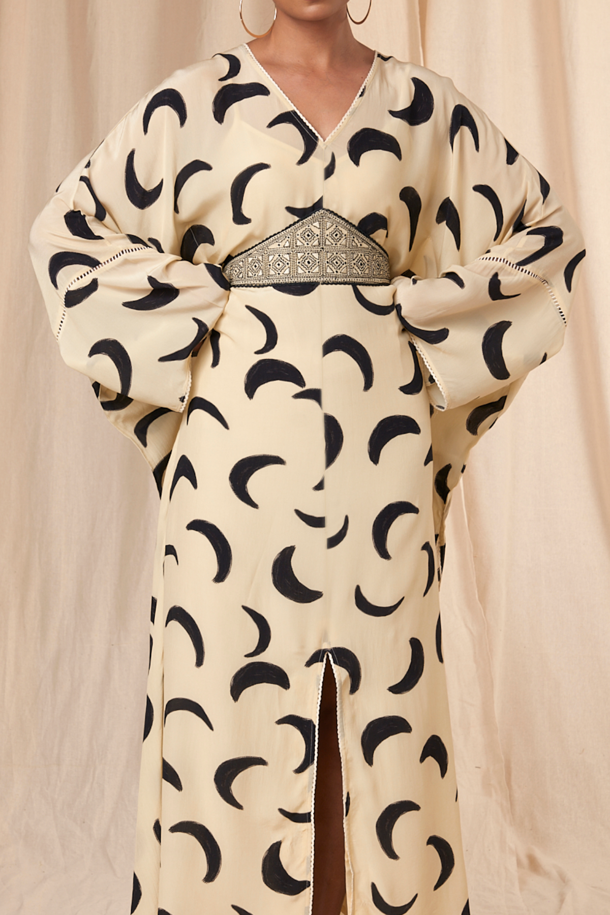 Ivory Mooncrest Cinched Kaftan Dress With Belt