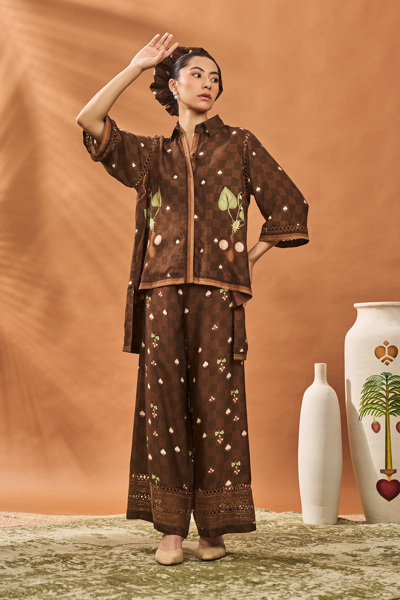 BROWN CHECKERS BLOOM TUNIC SET