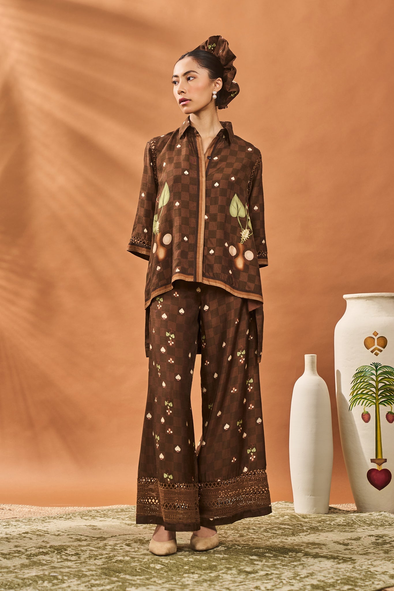 BROWN CHECKERS BLOOM TUNIC SET