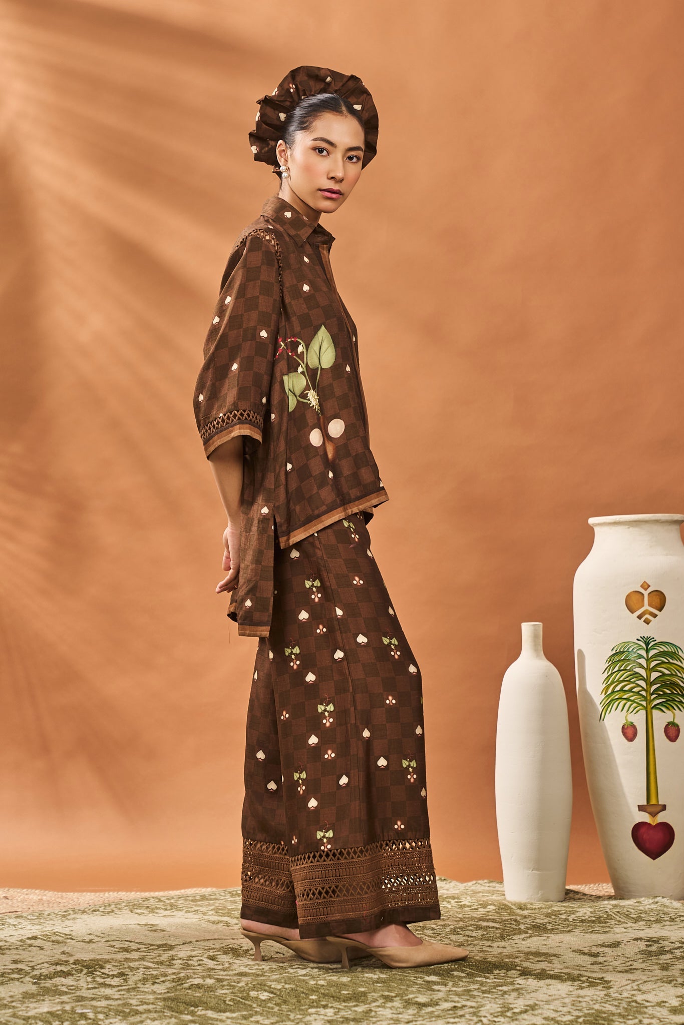 BROWN CHECKERS BLOOM TUNIC SET