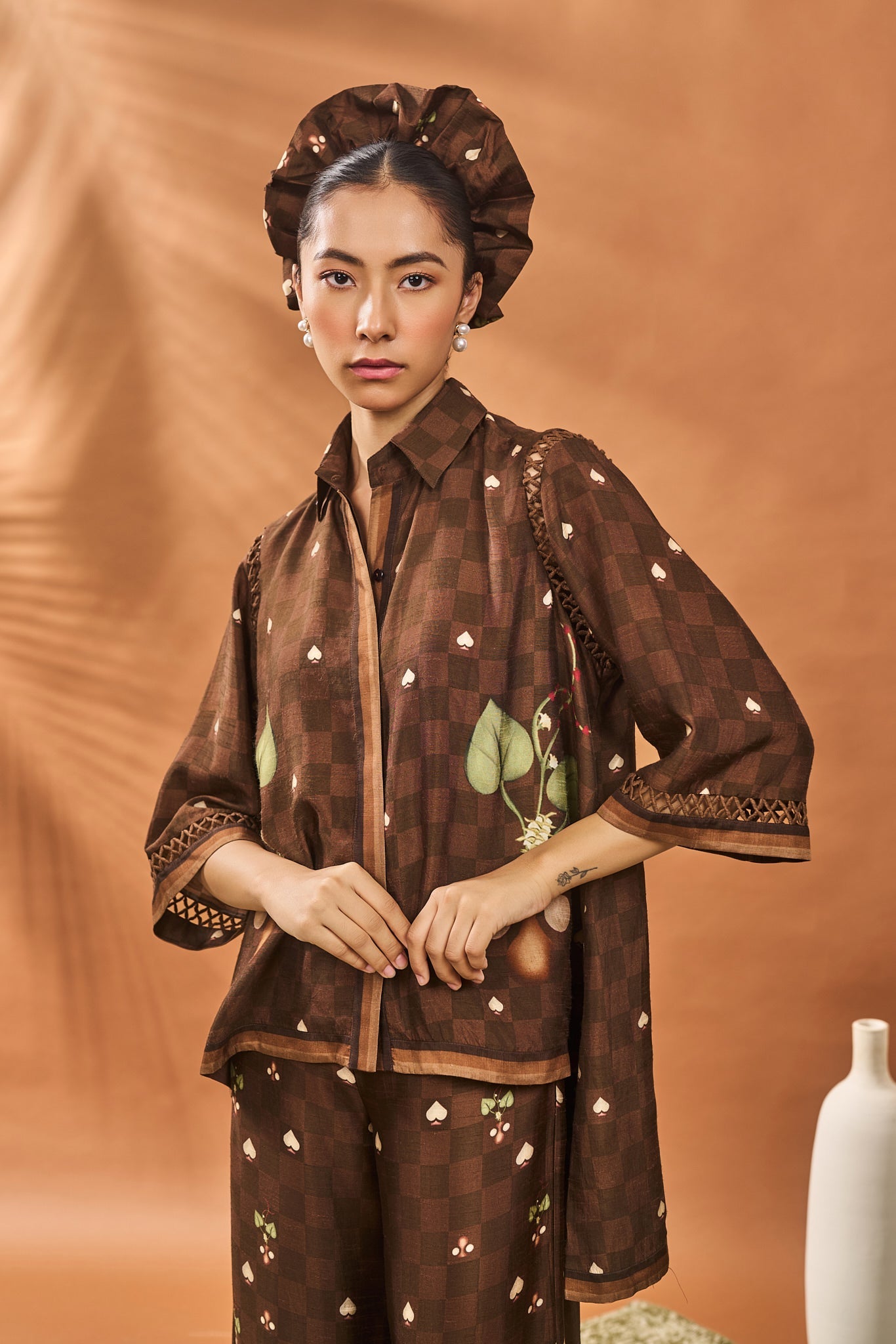 BROWN CHECKERS BLOOM TUNIC SET