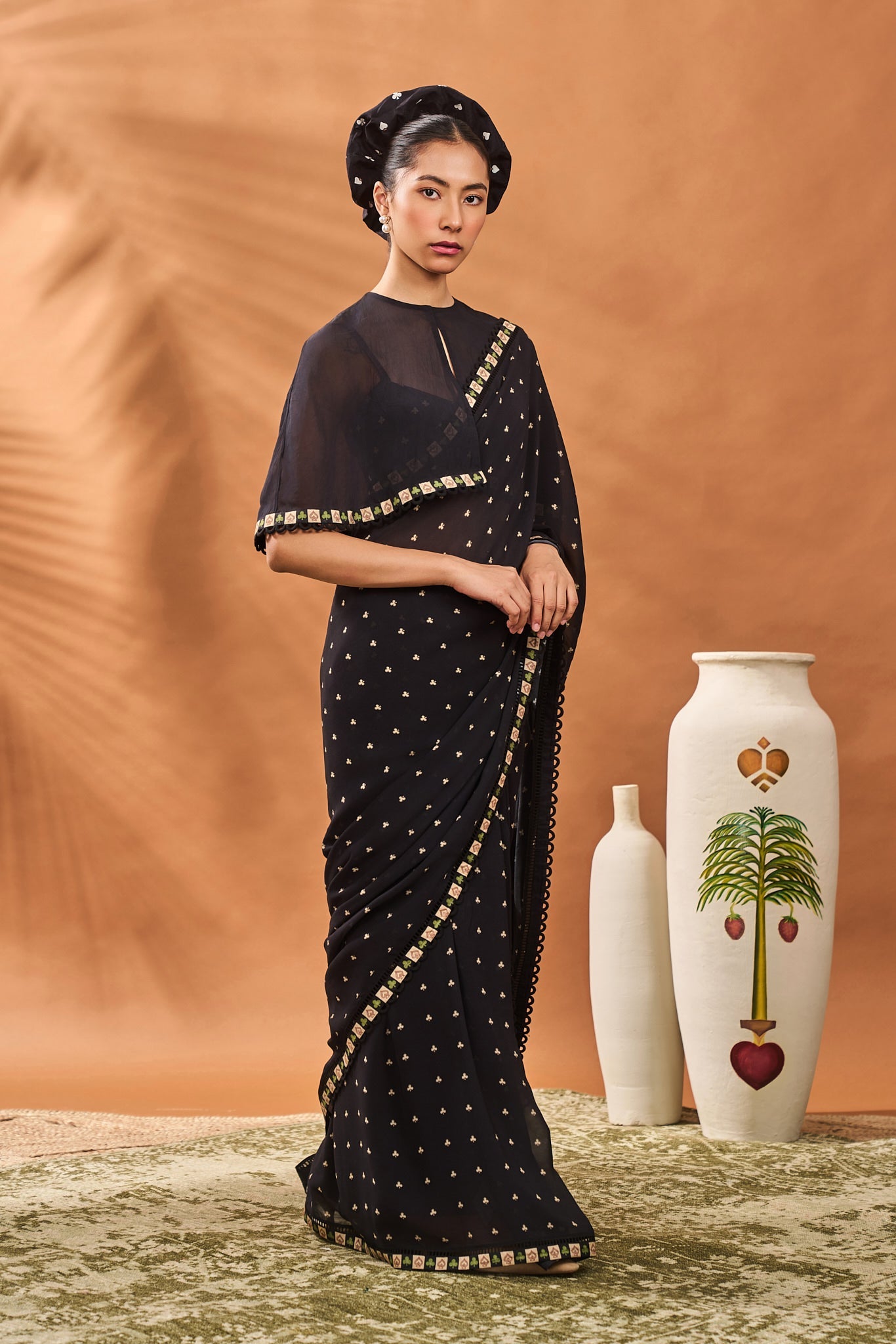 BLACK STRIPED ALL FOURS SAREE