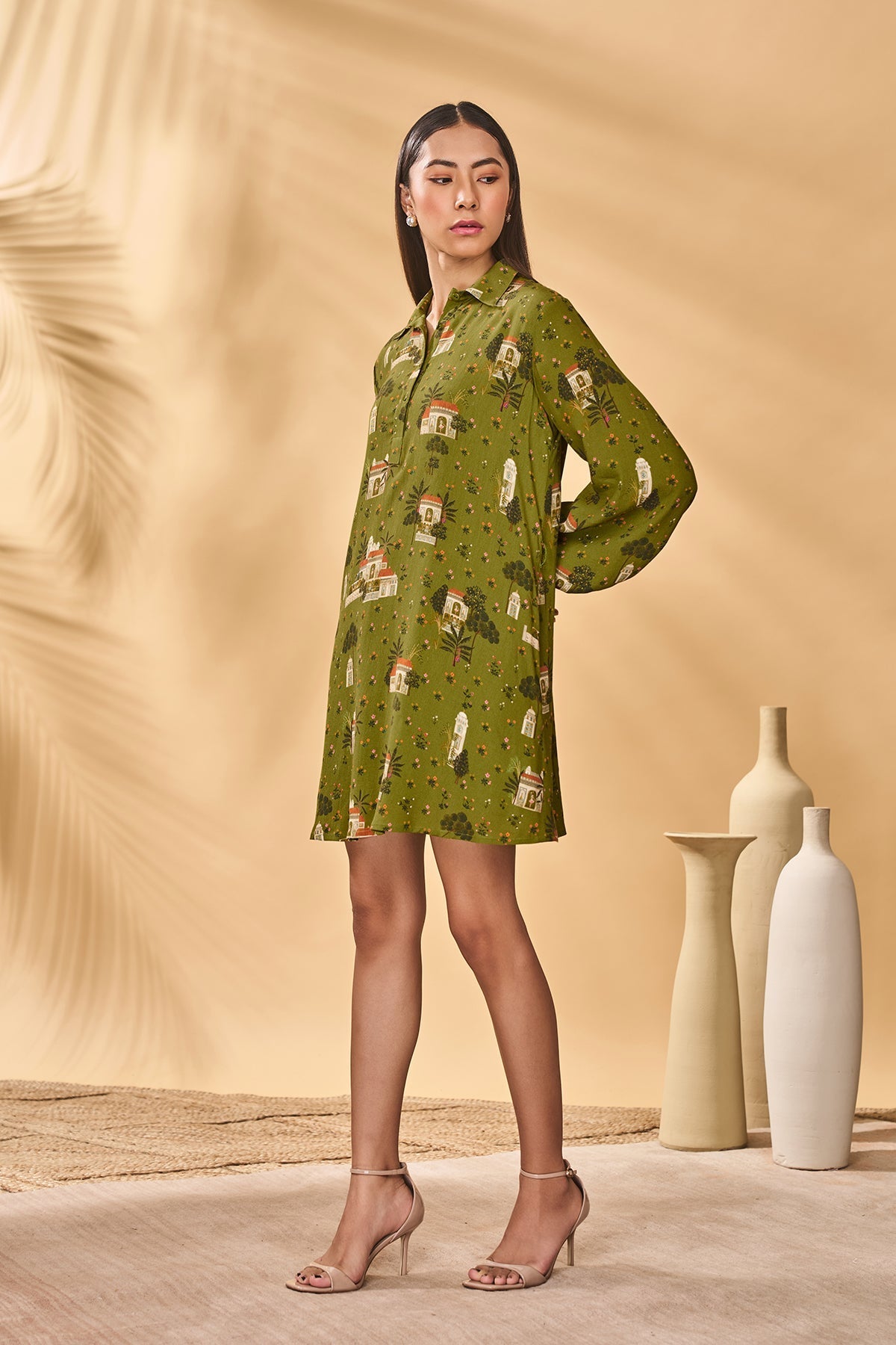 Olive Miniature Dreams Shirt Dress
