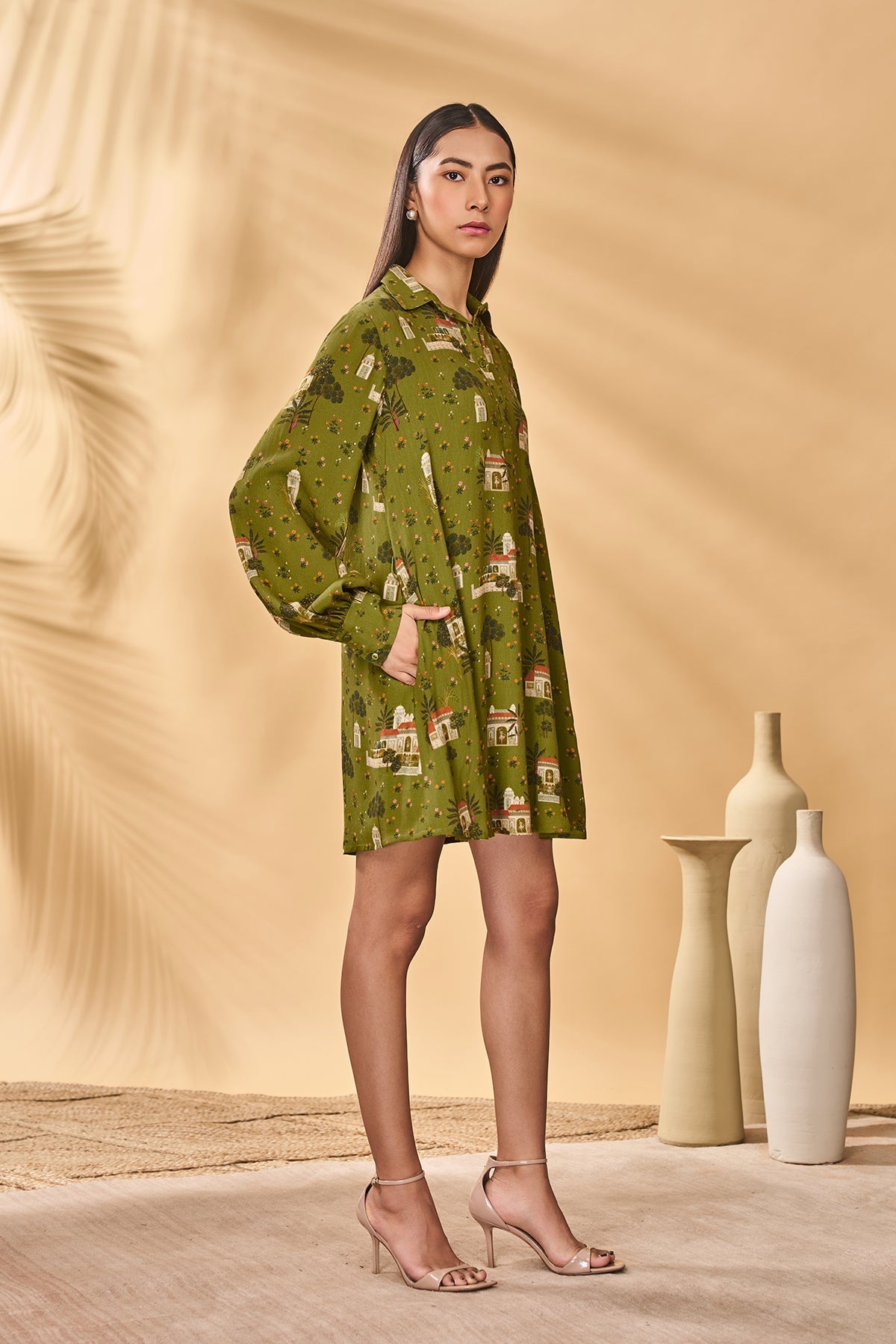 Olive Miniature Dreams Shirt Dress