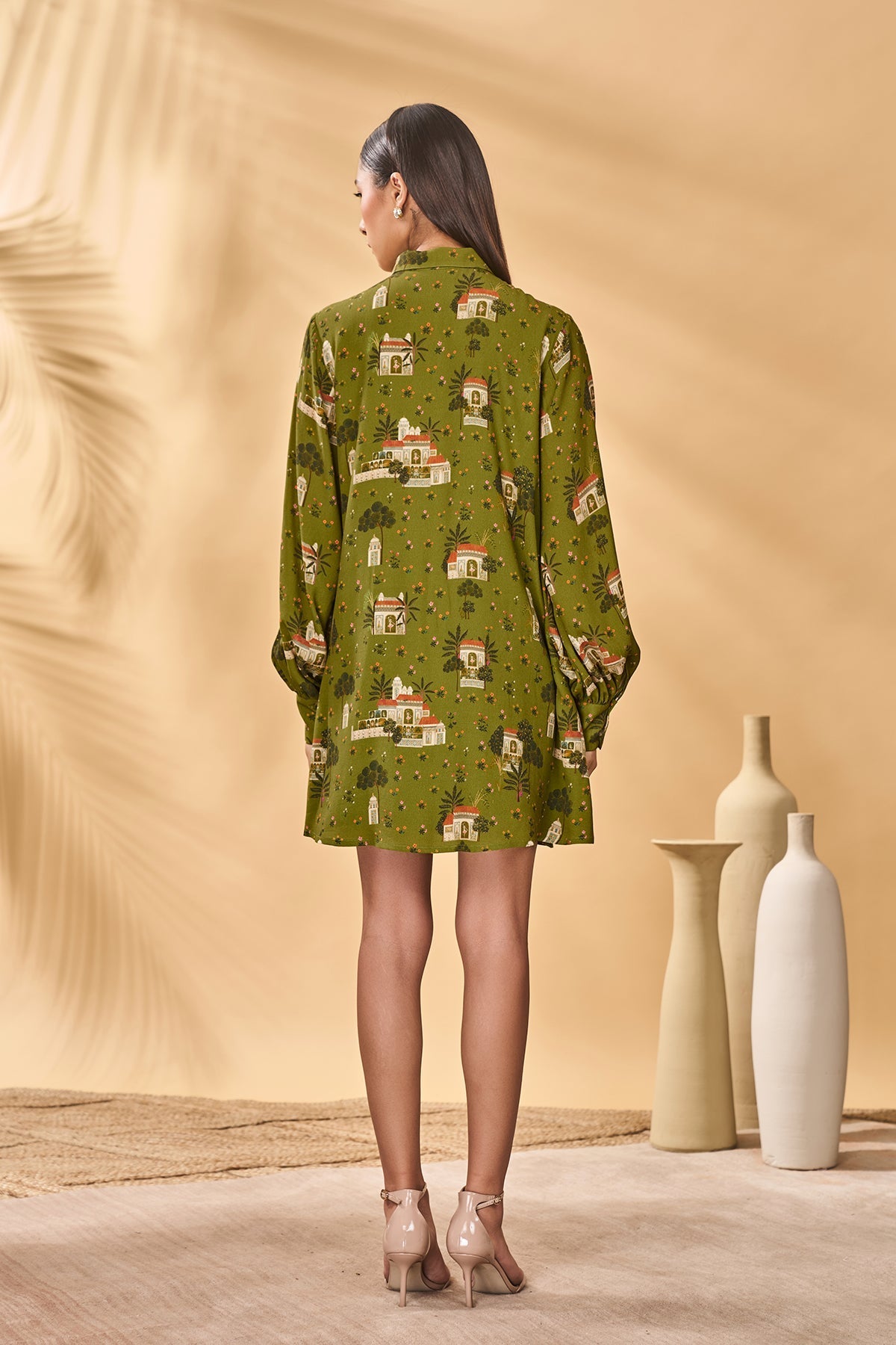 Olive Miniature Dreams Shirt Dress