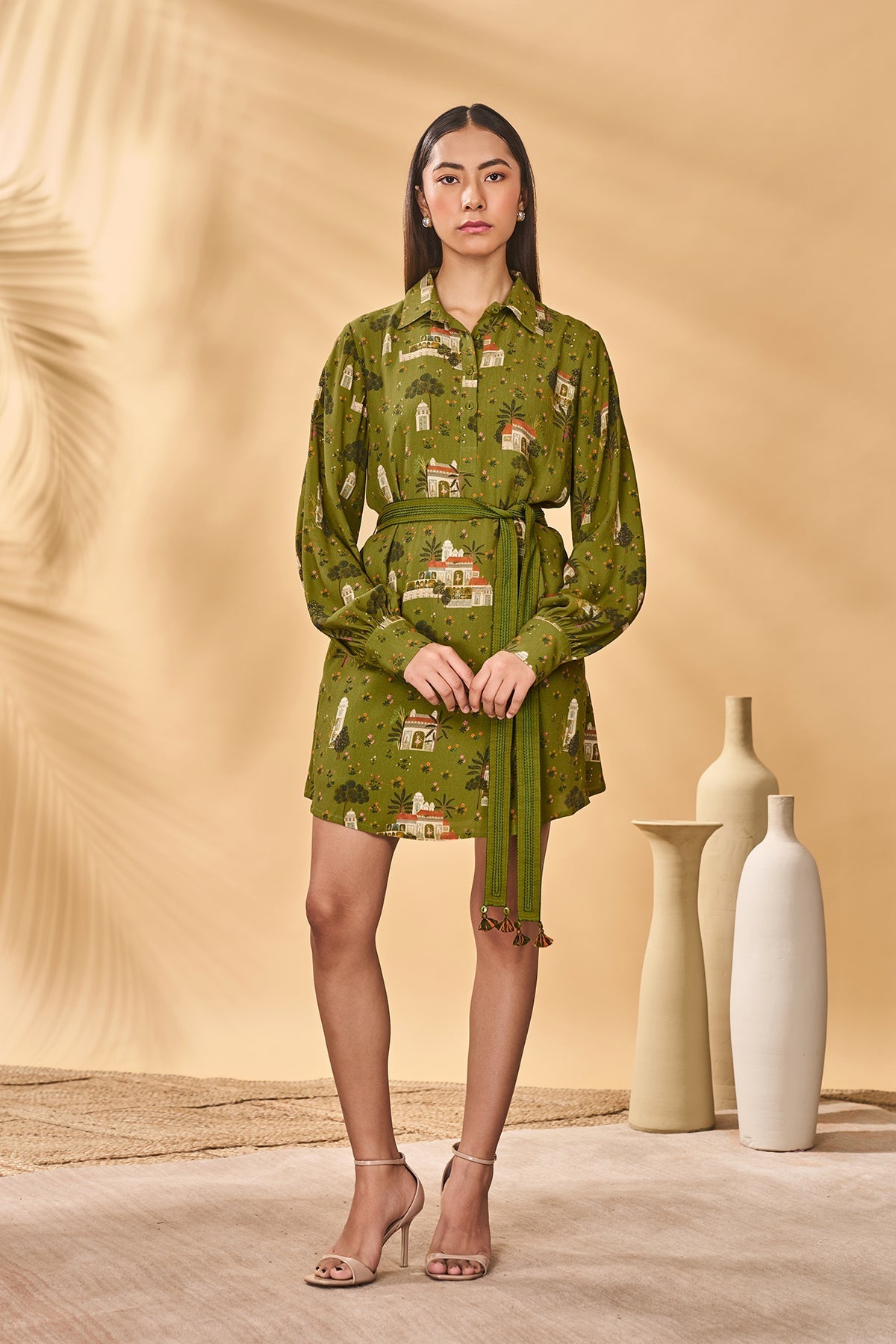 Olive Miniature Dreams Shirt Dress