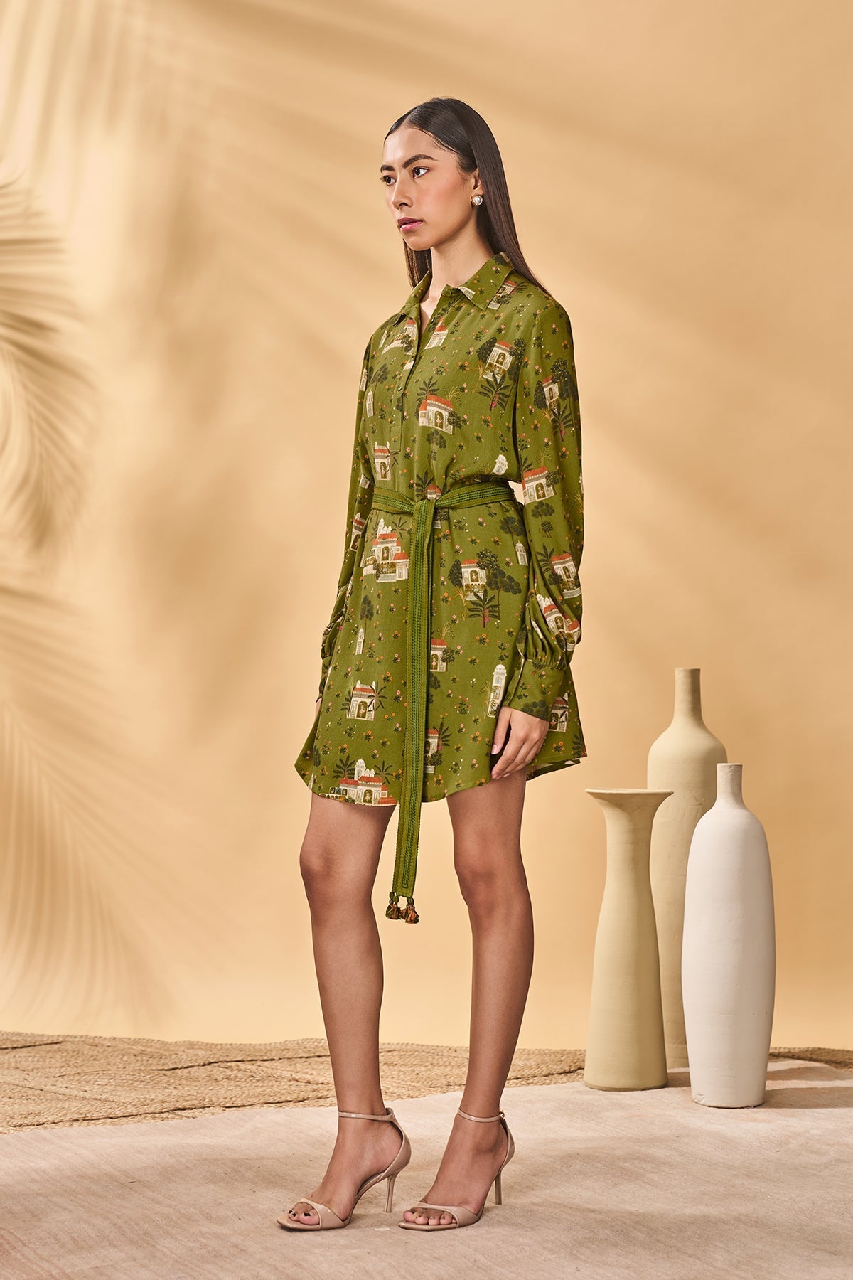 Olive Miniature Dreams Shirt Dress