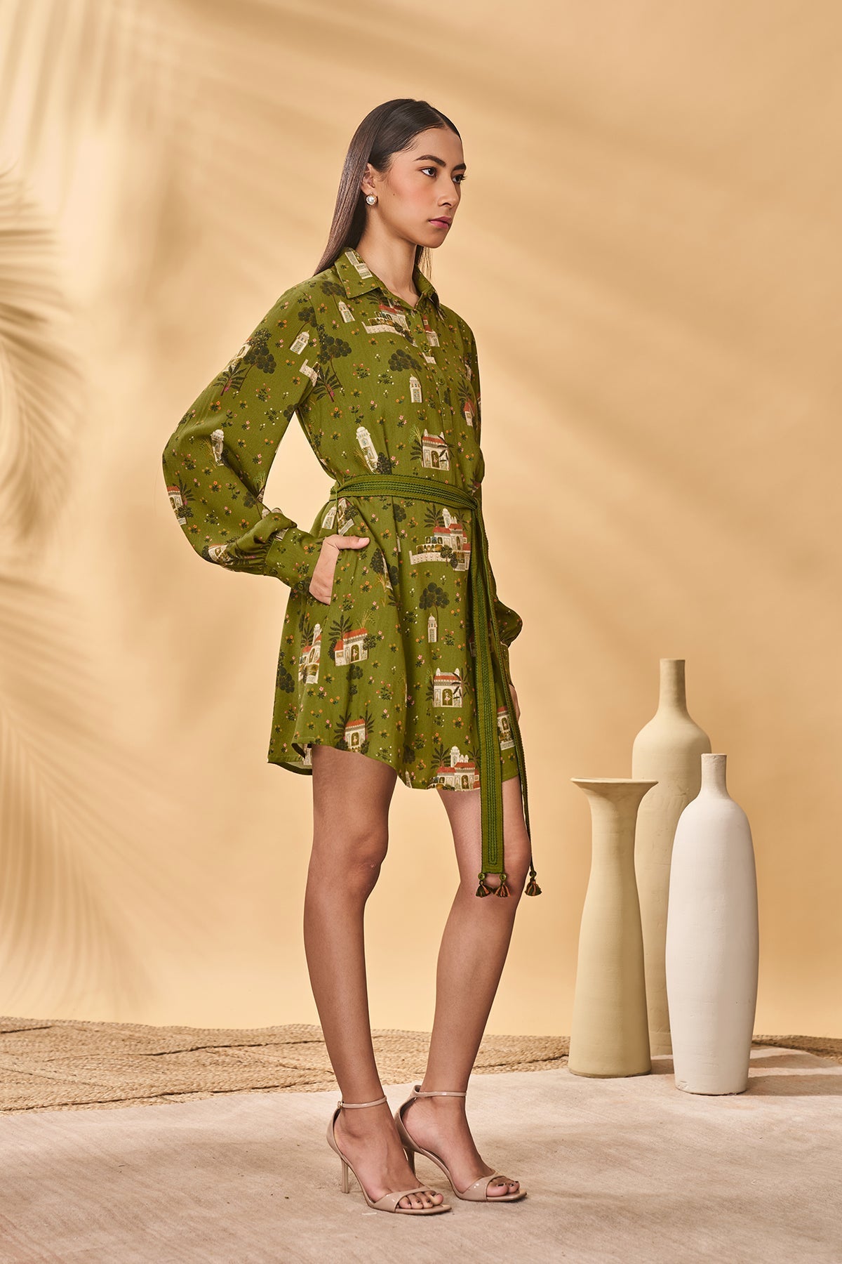 Olive Miniature Dreams Shirt Dress