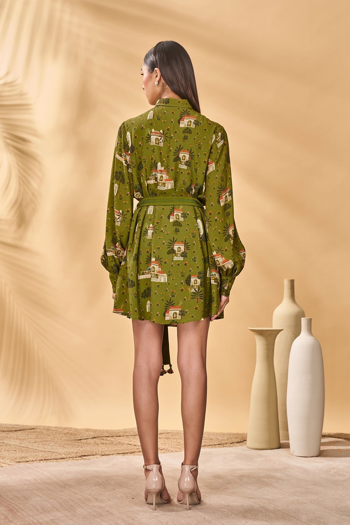 Olive Miniature Dreams Shirt Dress