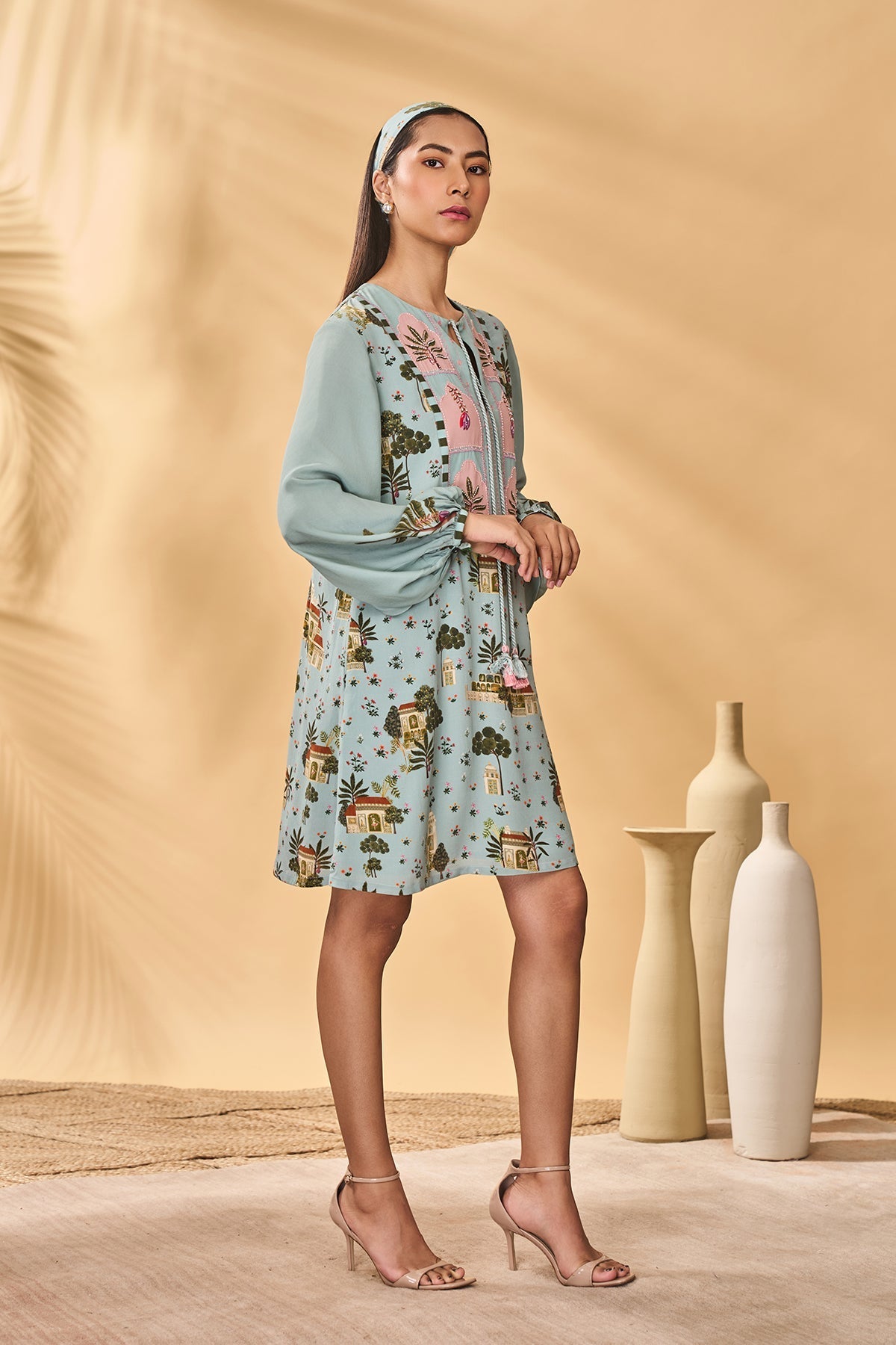 Blue Miniature Dreams Embroidered Mini Dress