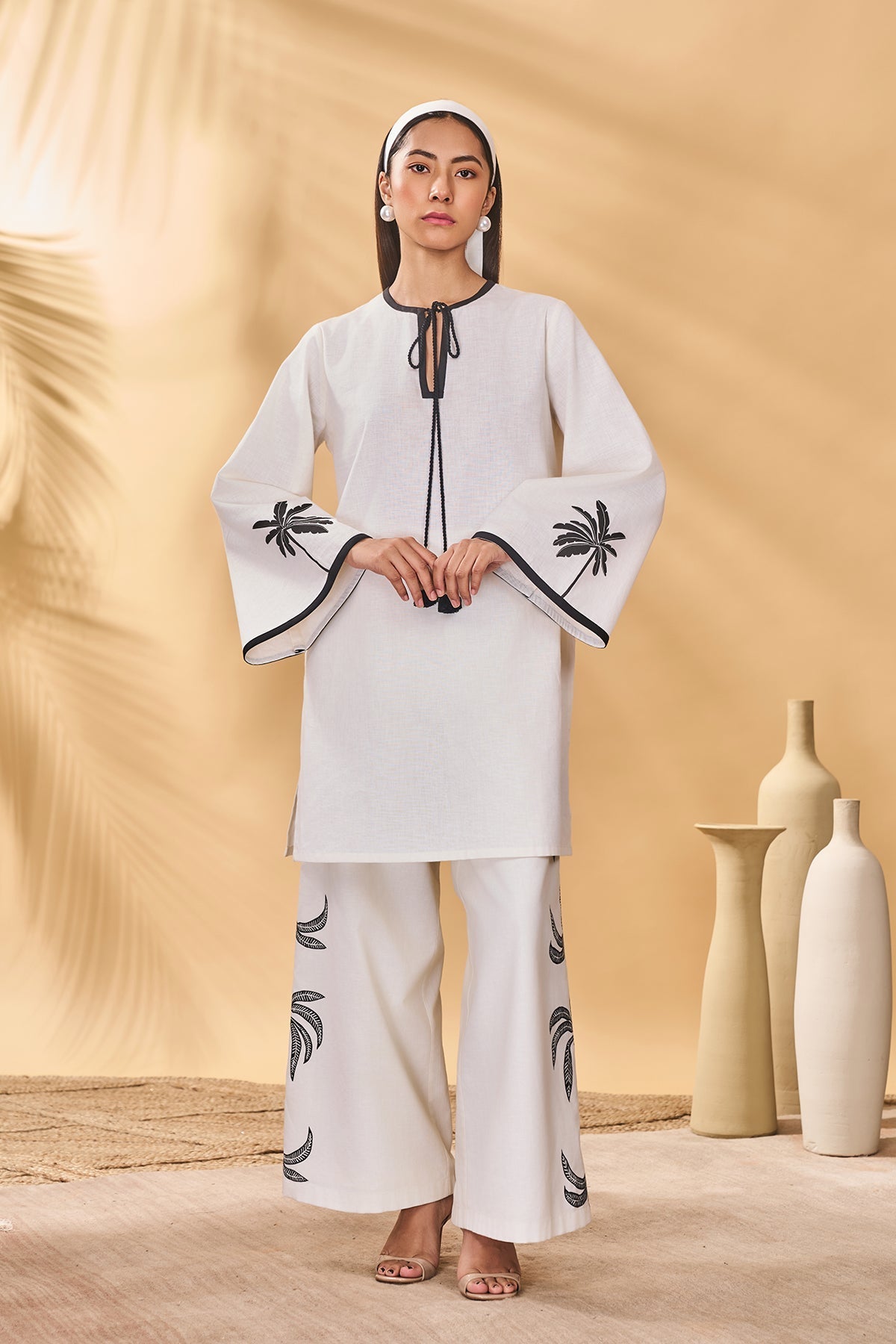Ivory Trellis Palm Trouser Set