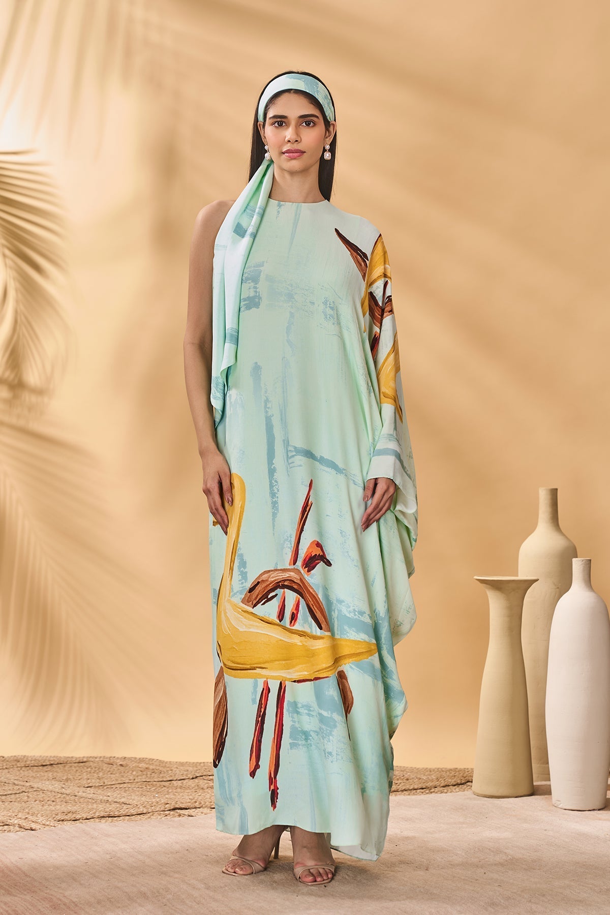 Blue Feathered Asymmetrical Kaftan