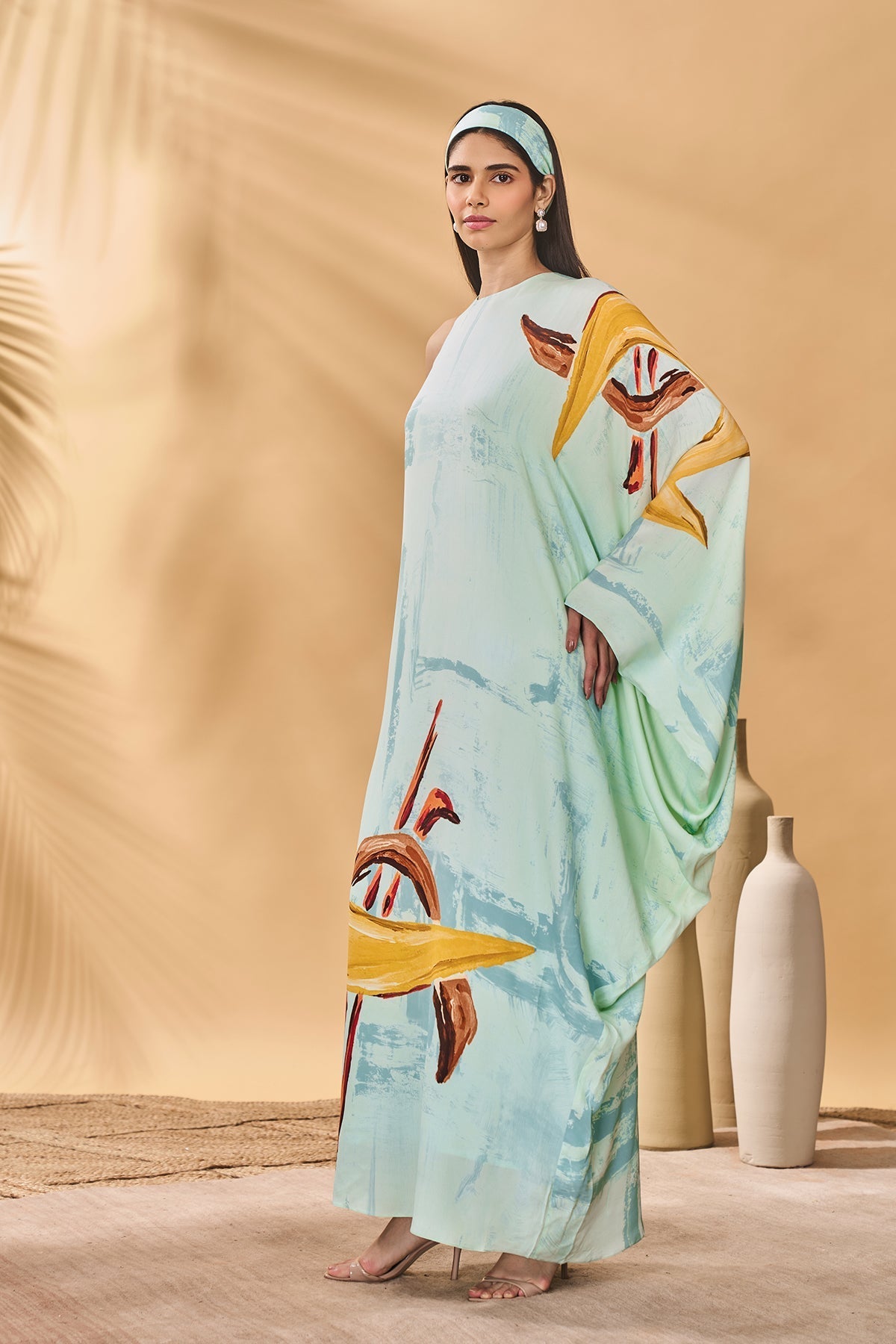 Blue Feathered Asymmetrical Kaftan