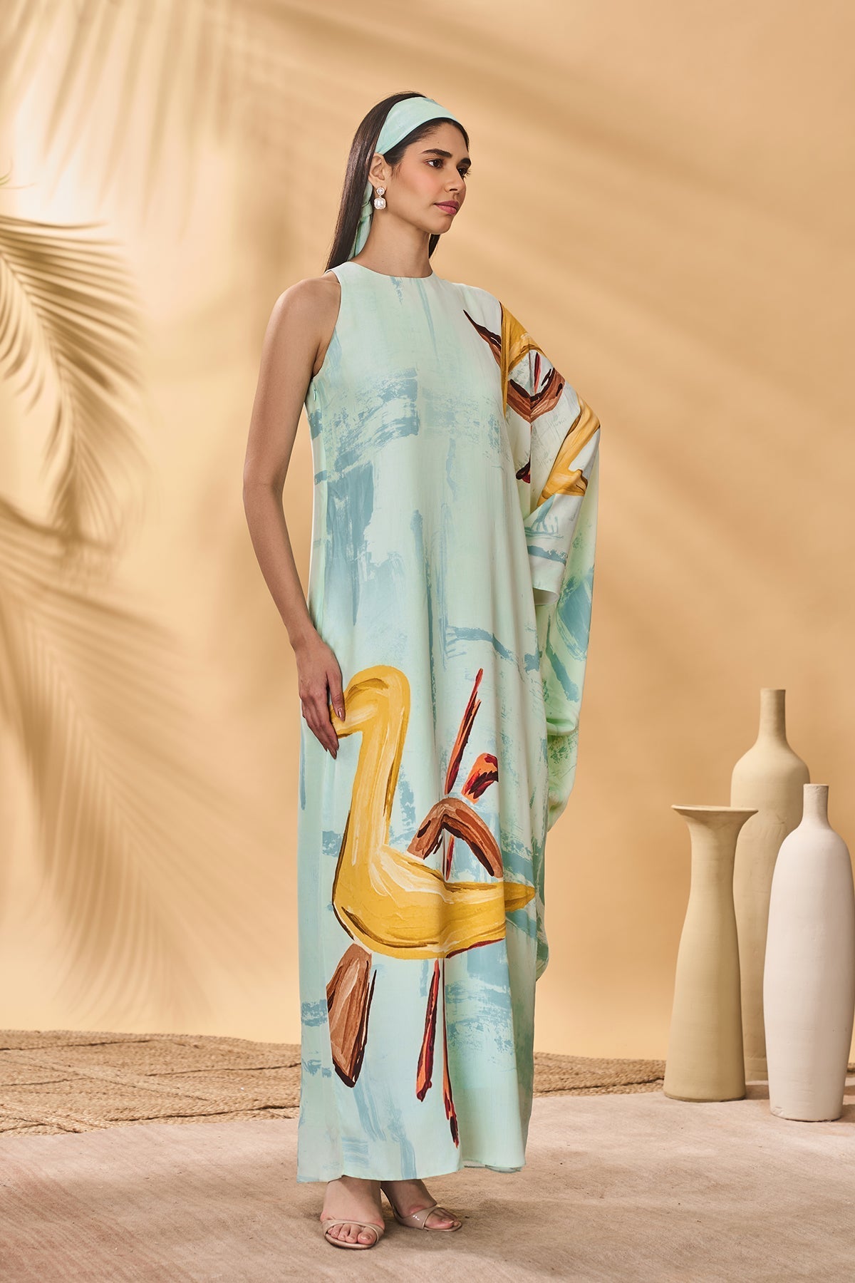 Blue Feathered Asymmetrical Kaftan