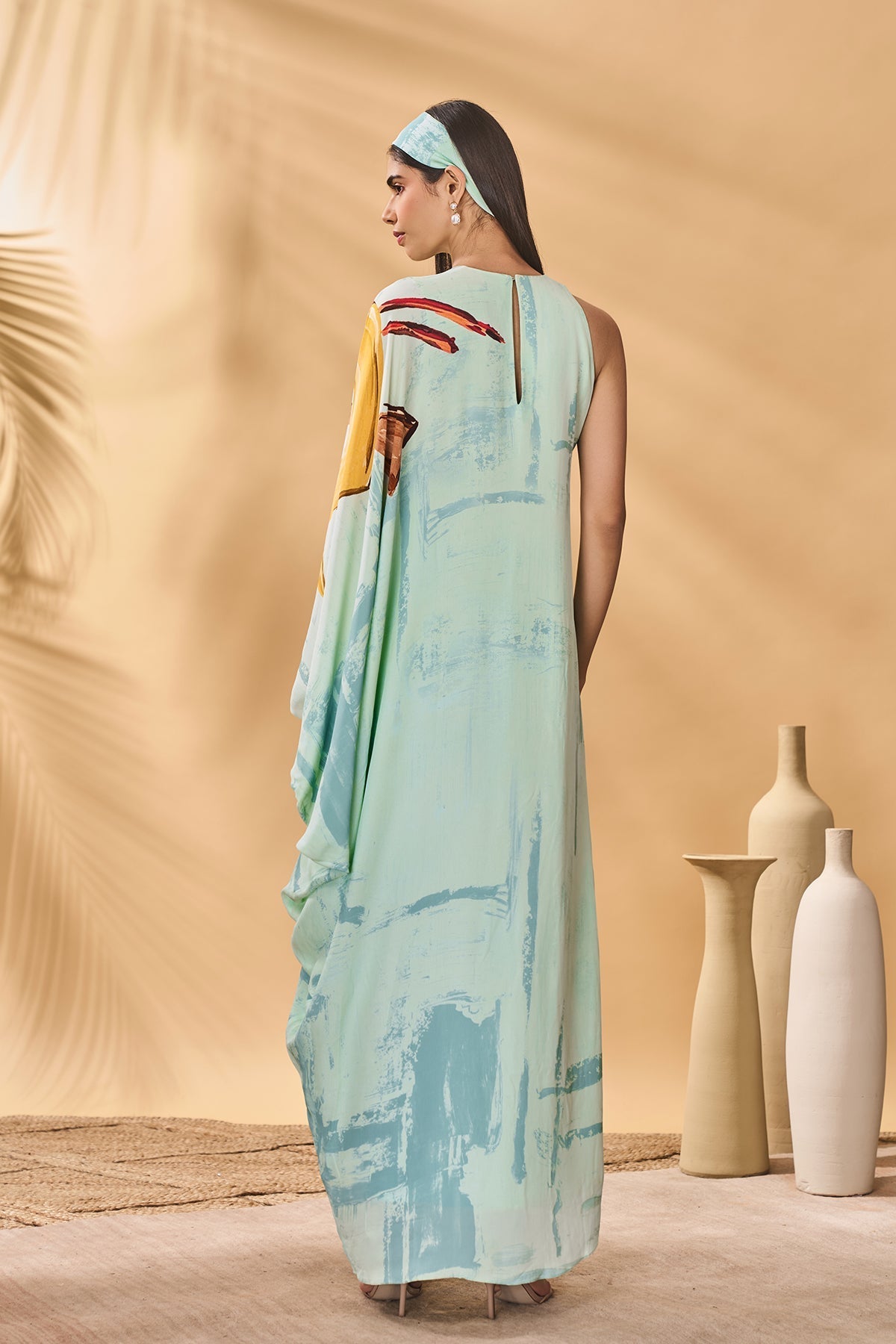 Blue Feathered Asymmetrical Kaftan