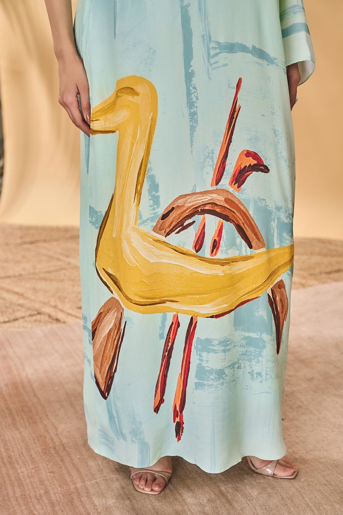 Blue Feathered Asymmetrical Kaftan