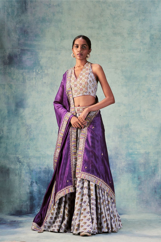 Grey Printed Lehenga Set