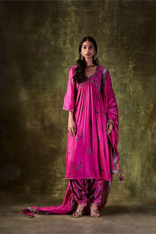 Pink Printed Anarkali Set