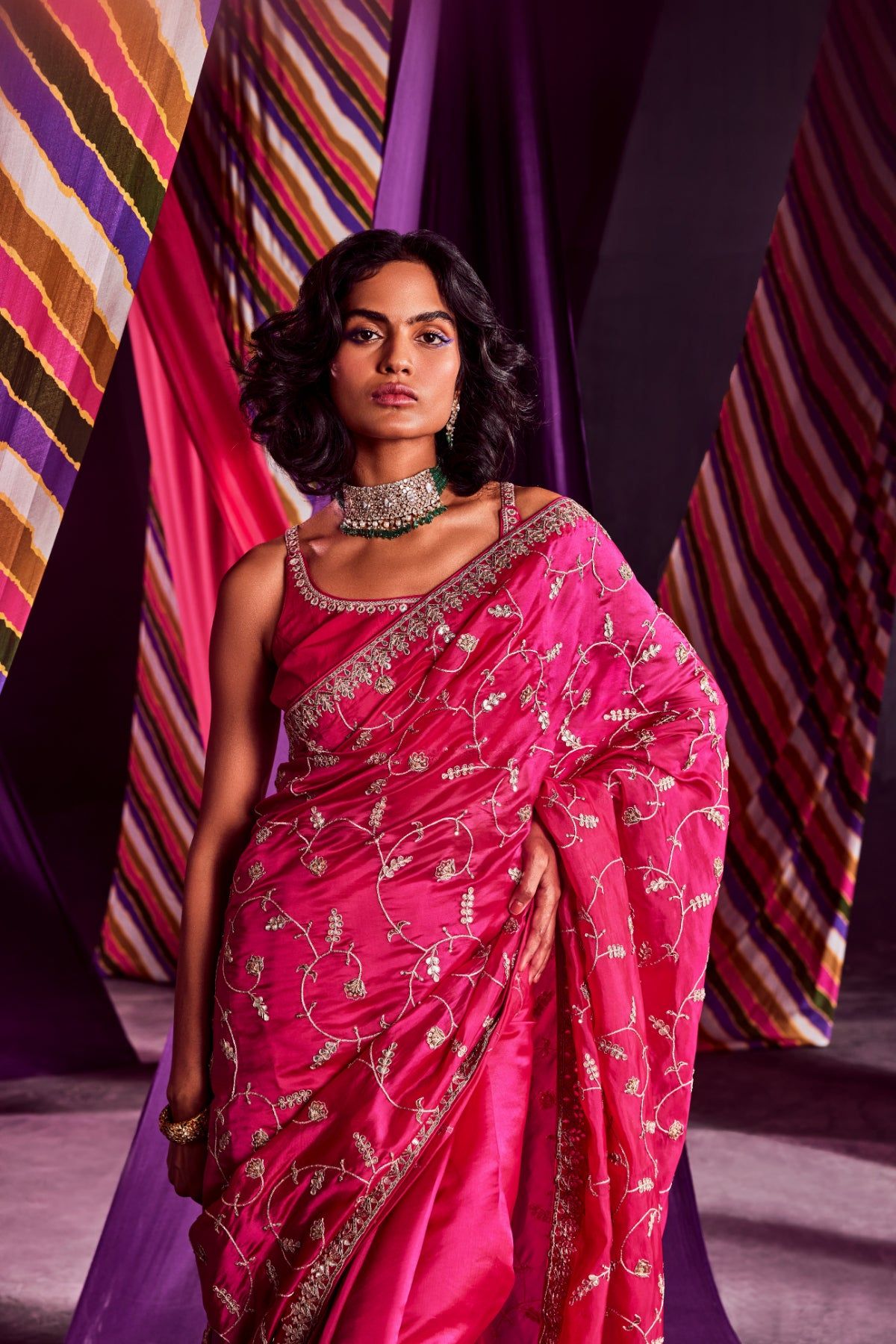 Rani Pink Saree With Blouse