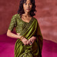 Olive Green Resham Embroidered Saree & Blouse