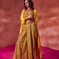 Yellow Draped Skirt Paired Top & Cape