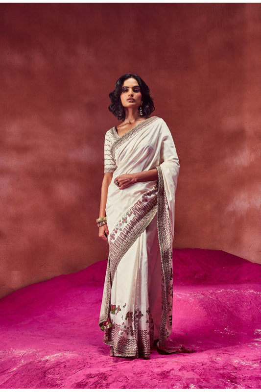 Ivory Saree Paired With Blouse