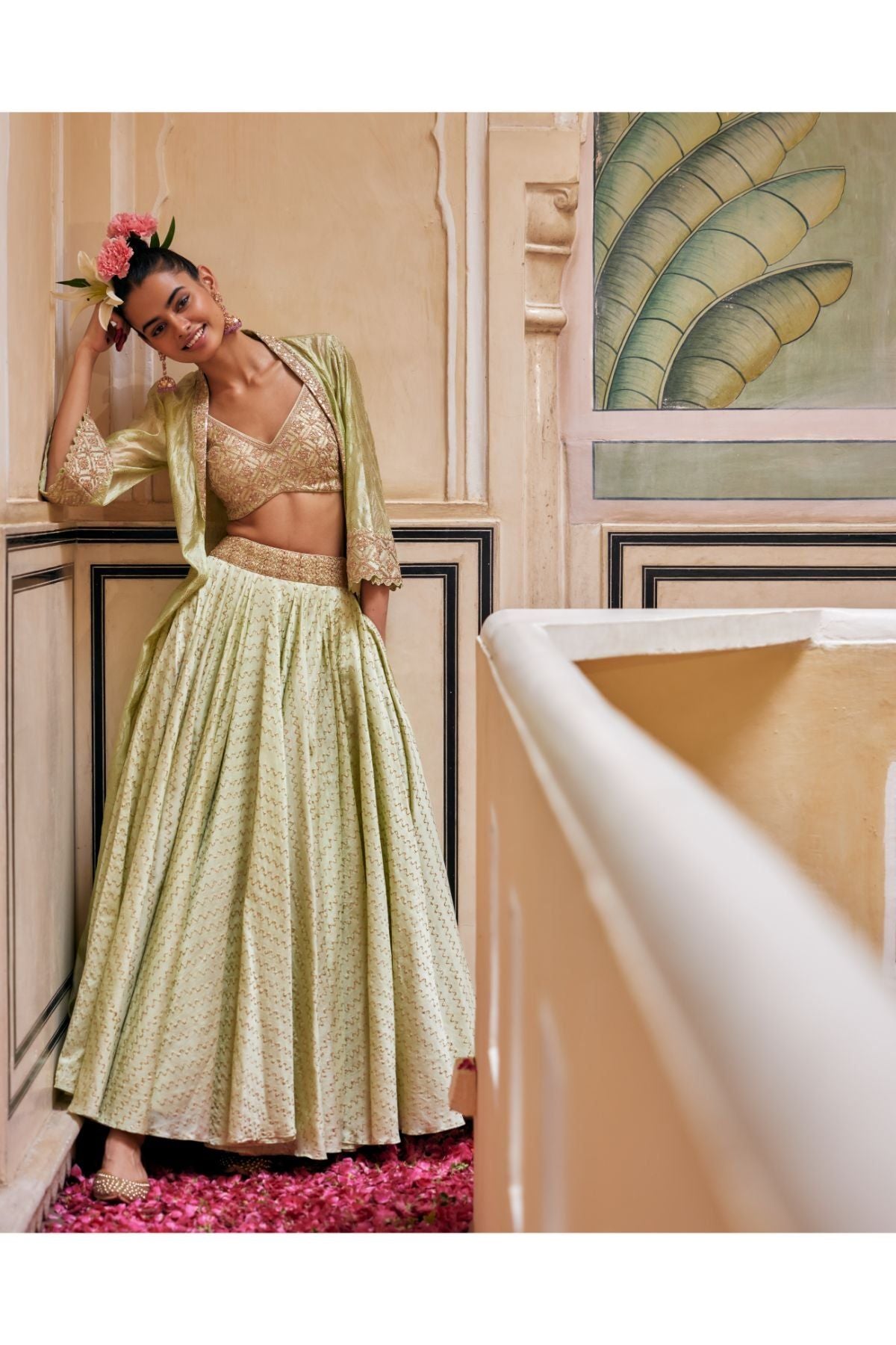 Mint Skirt & Blouse Paired With Cape