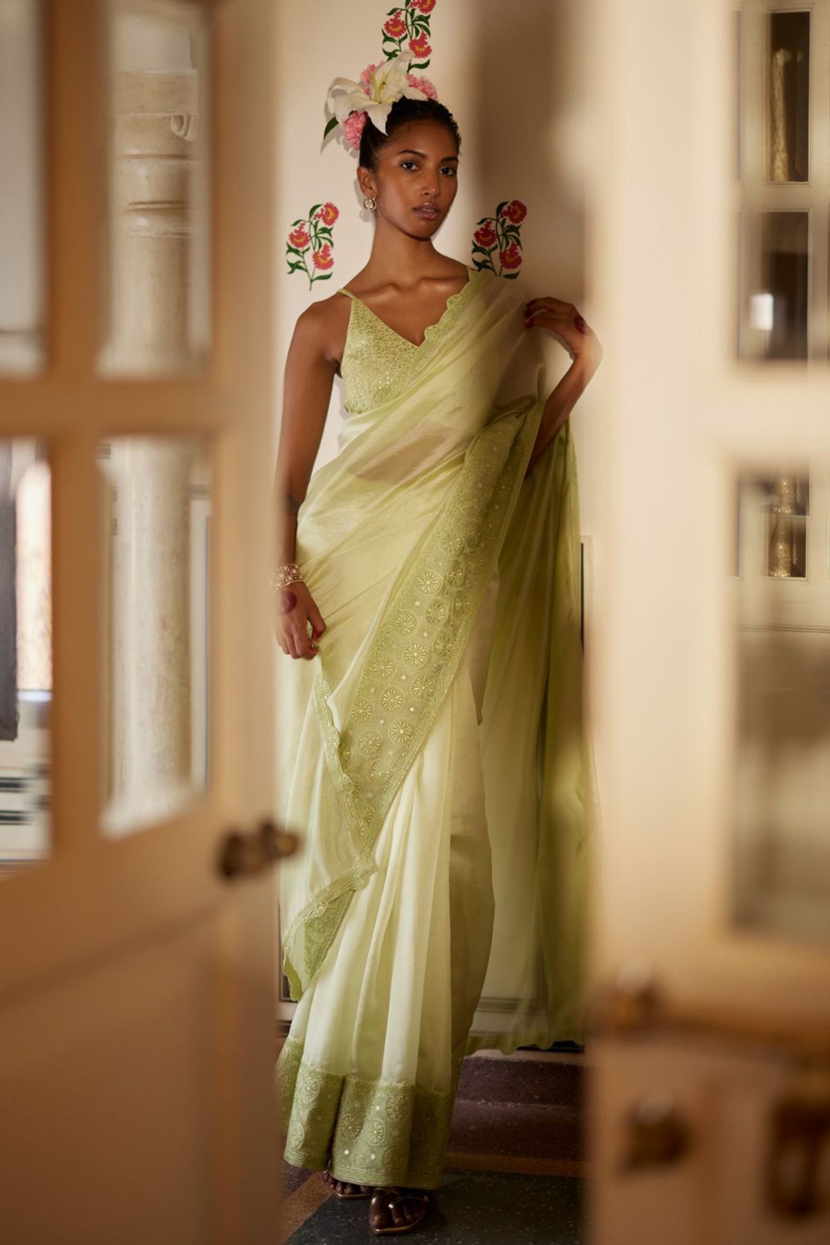 Mint Saree Paired With Blouse