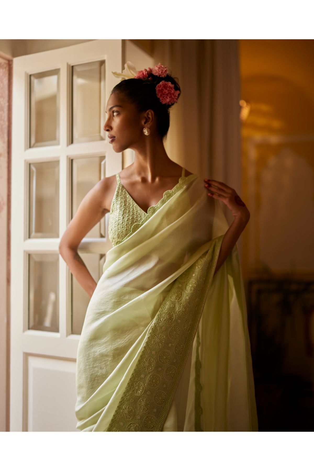 Mint Saree Paired With Blouse