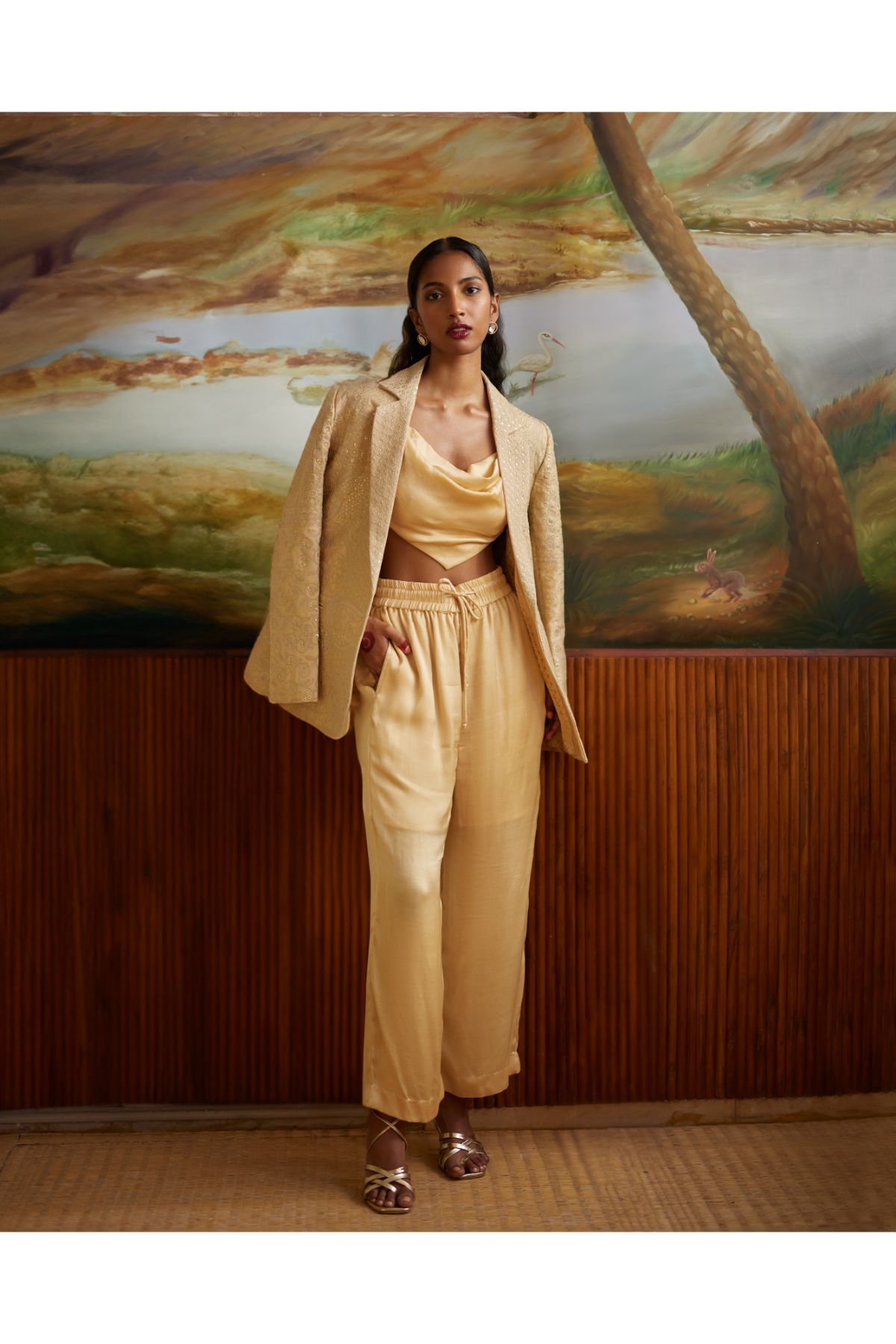 Buttercup Cowl Top Paired With Jacket & Pants