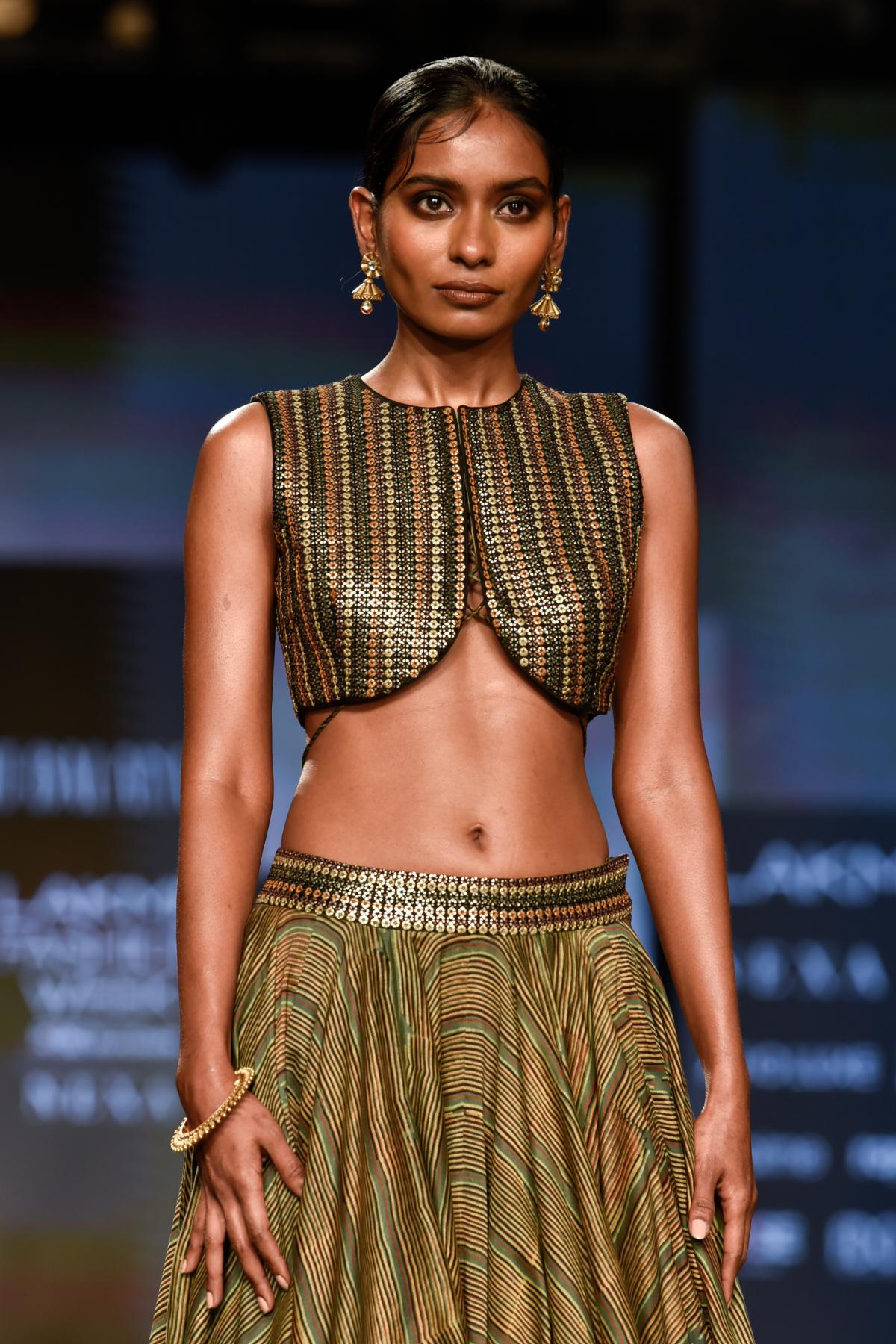 Dry Heena Green Printed Skirt and Top
