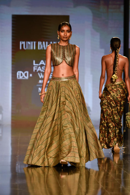 Dry Heena Green Printed Skirt and Top