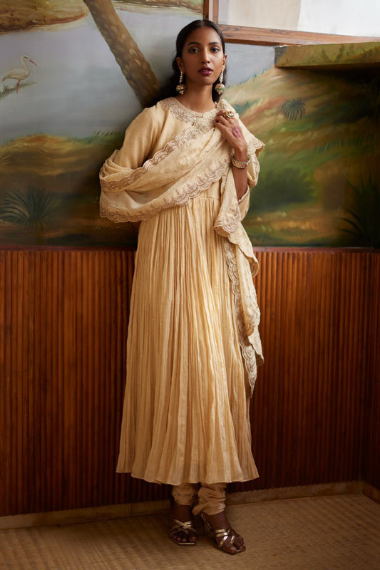 Buttercup Anarkali Paired With Churidar & Dupatta