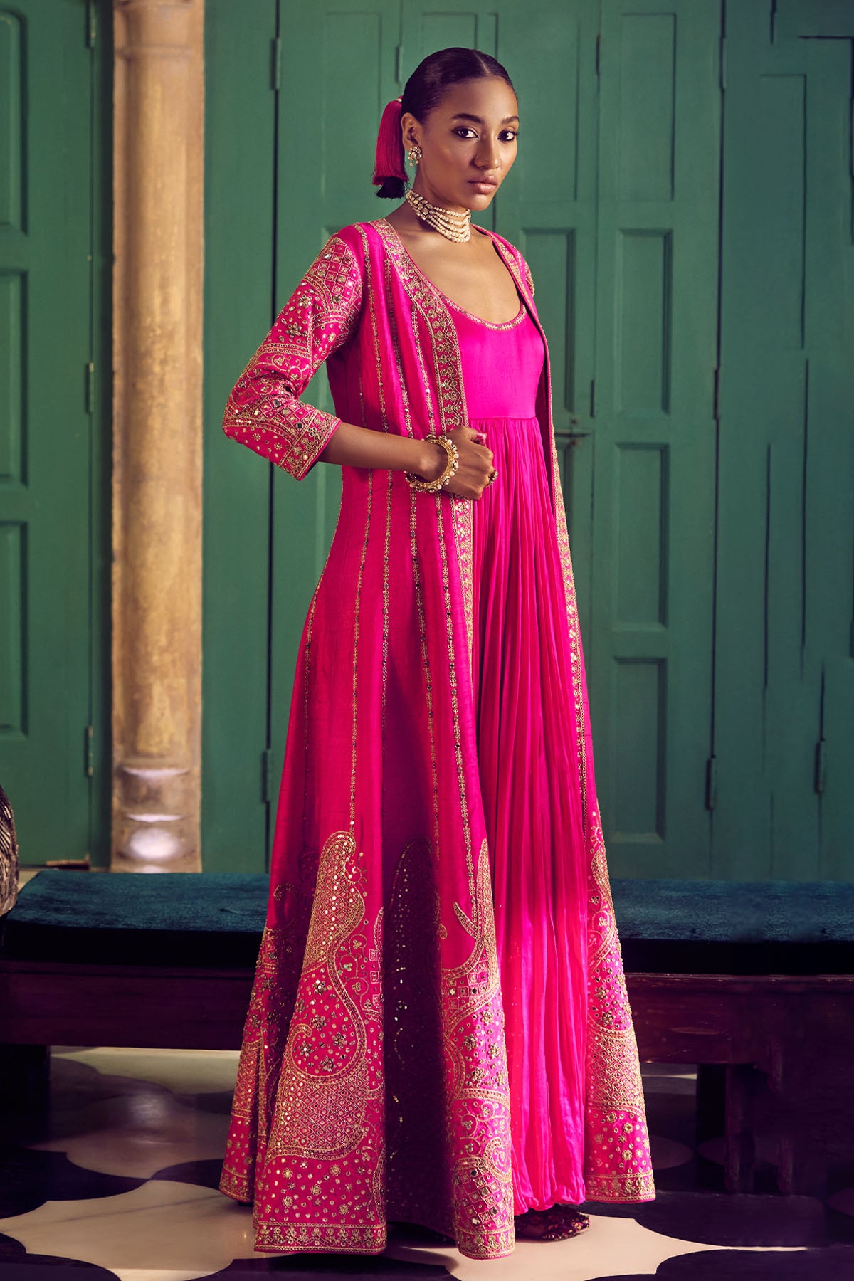 rani pink dress for women Rani Pink Threadwork Cape Co-ord Set