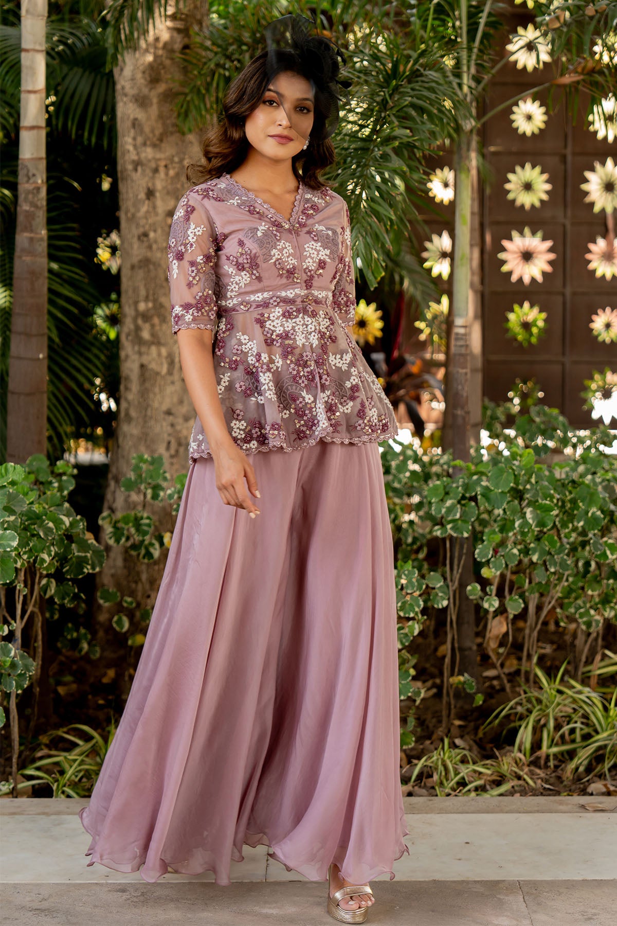 organza sharara worn with a net peplum