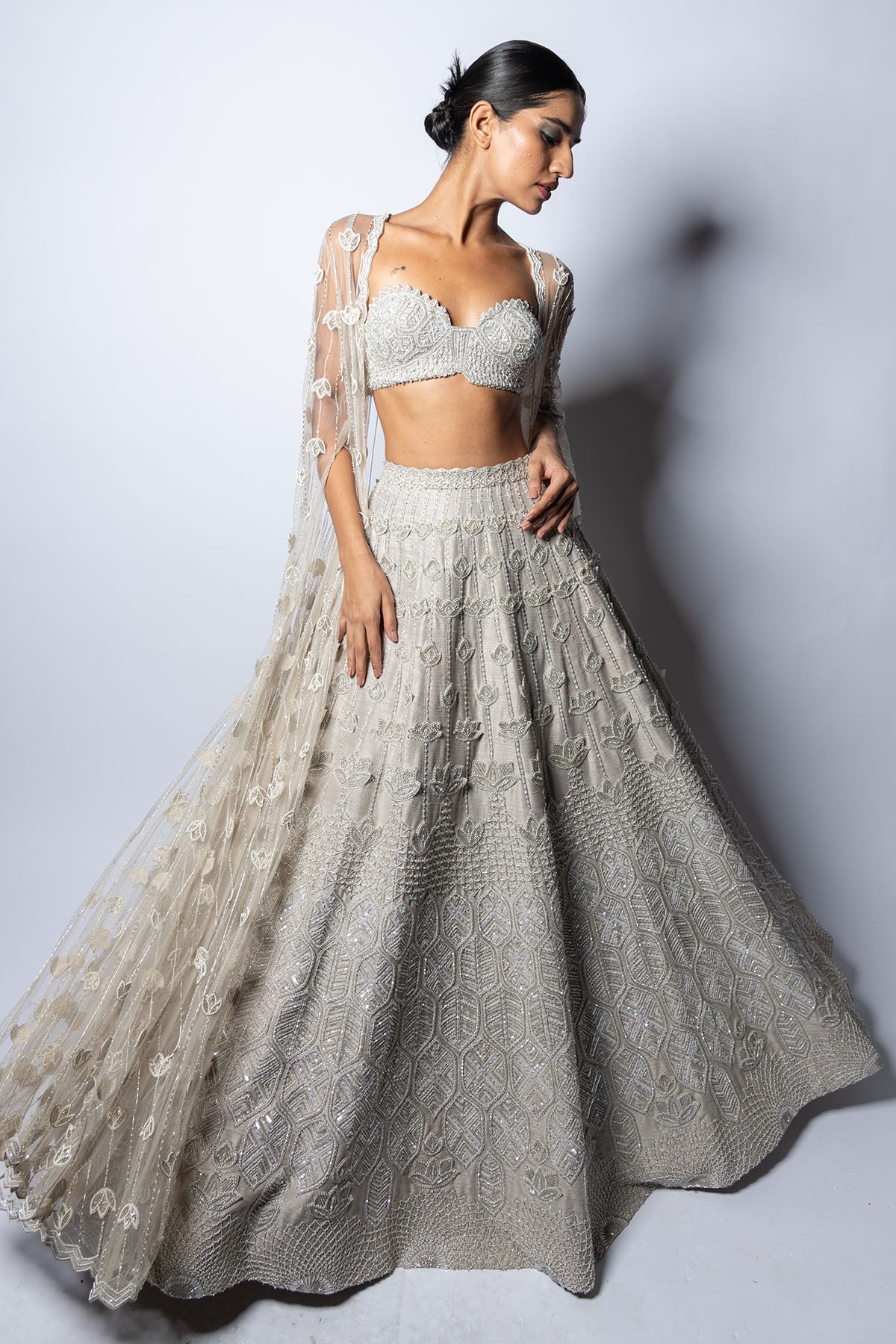 long sleeve lehenga dress Falaknuma Pearl Jacket Lehenga Set