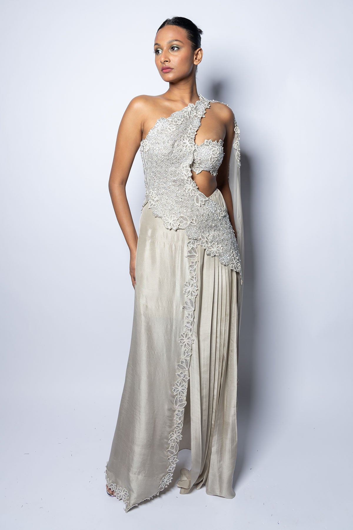 Valentine Silver Thigh-high Slit Skirt Set