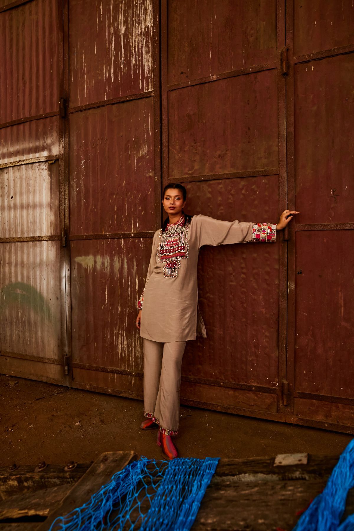 Grey Embroidered Kurta Set