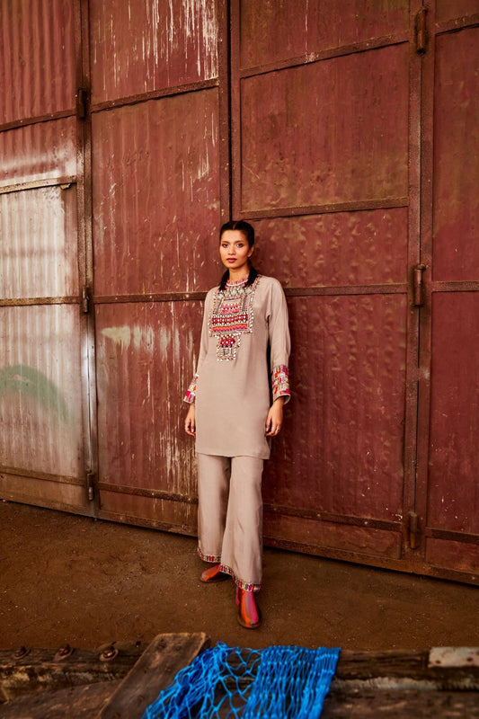 Grey Embroidered Kurta Set