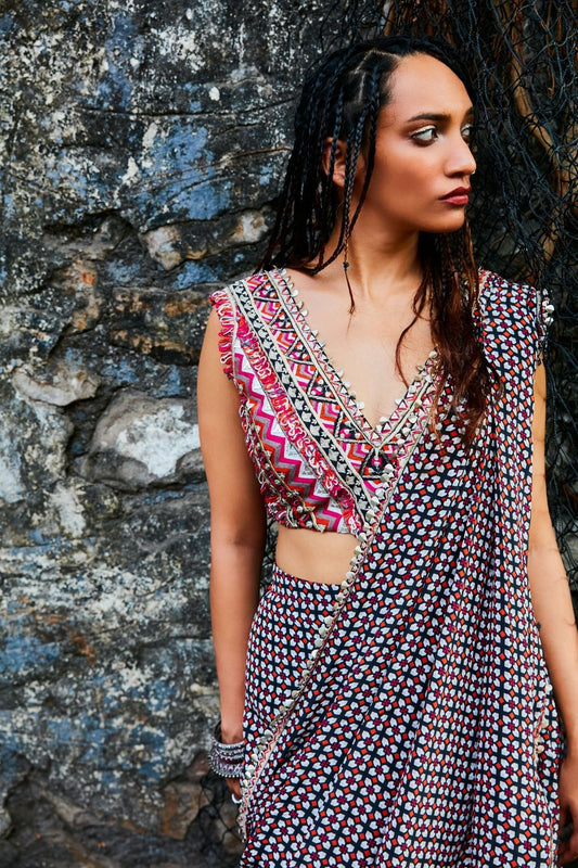 Pre-Drape Saree And Top Set