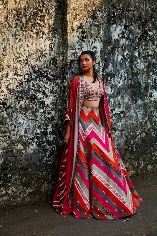 Embellished Chevron Lehenga Set
