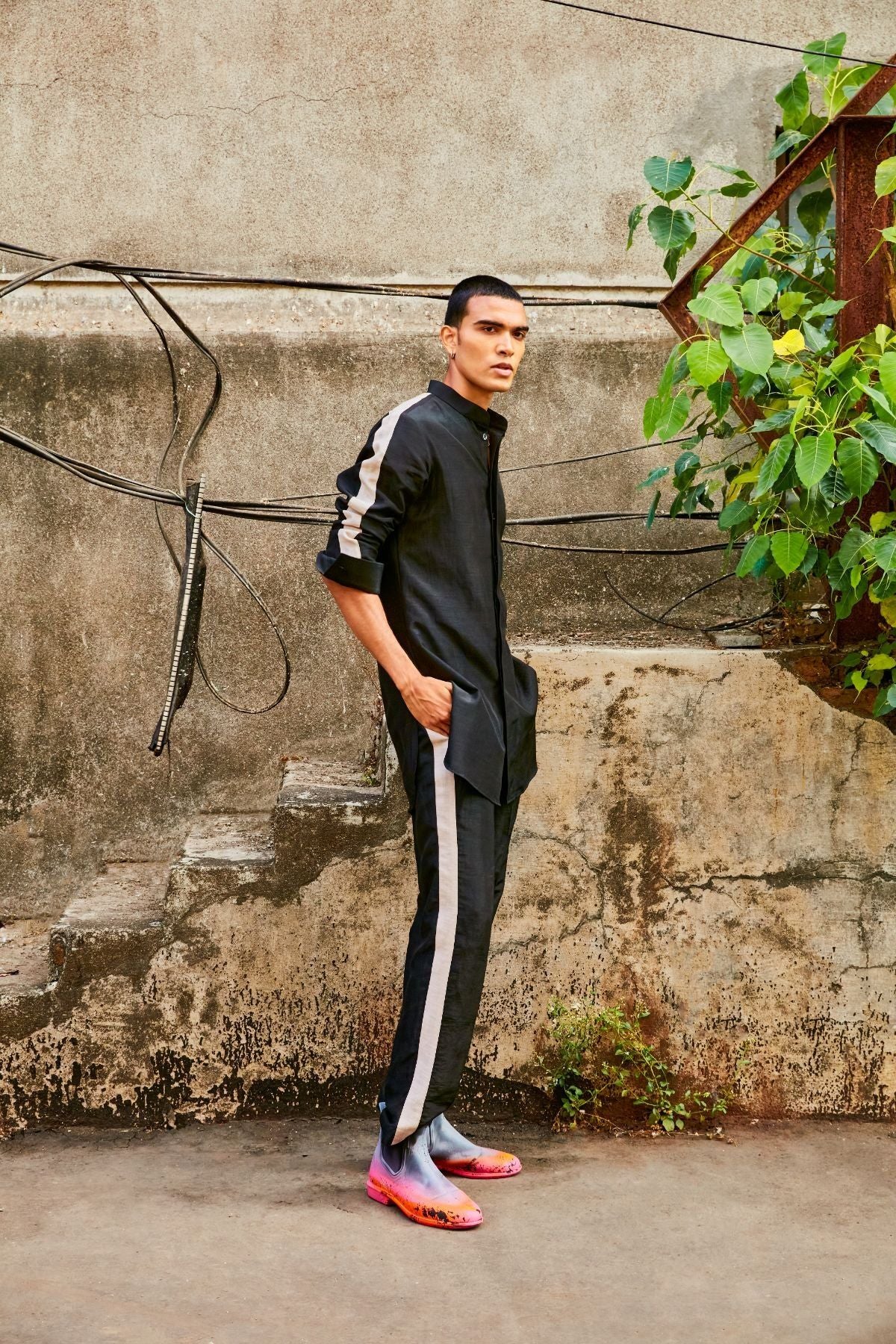 Black Linen Sporty Co Ord Set