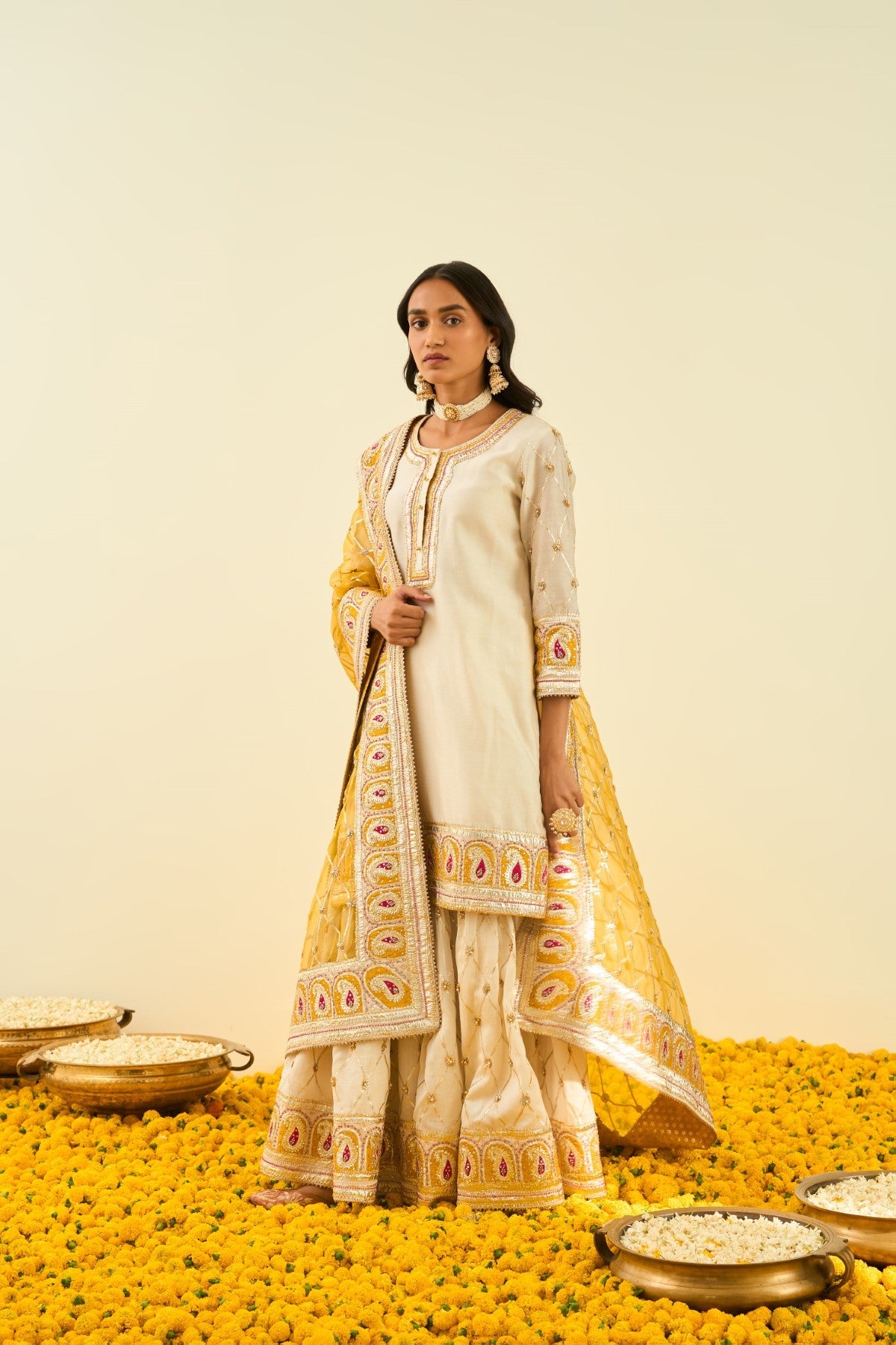 Tina Kakkad In Shabina- Daisy Ivory short kurta with garara and dupatta
