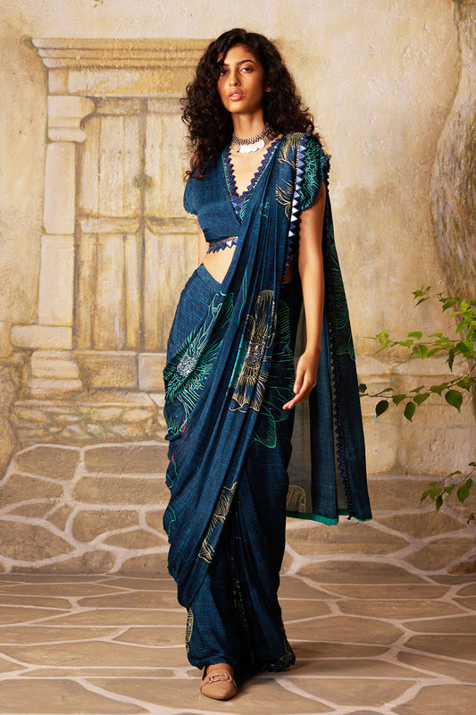 BLUE PREDRAPPED SAREE