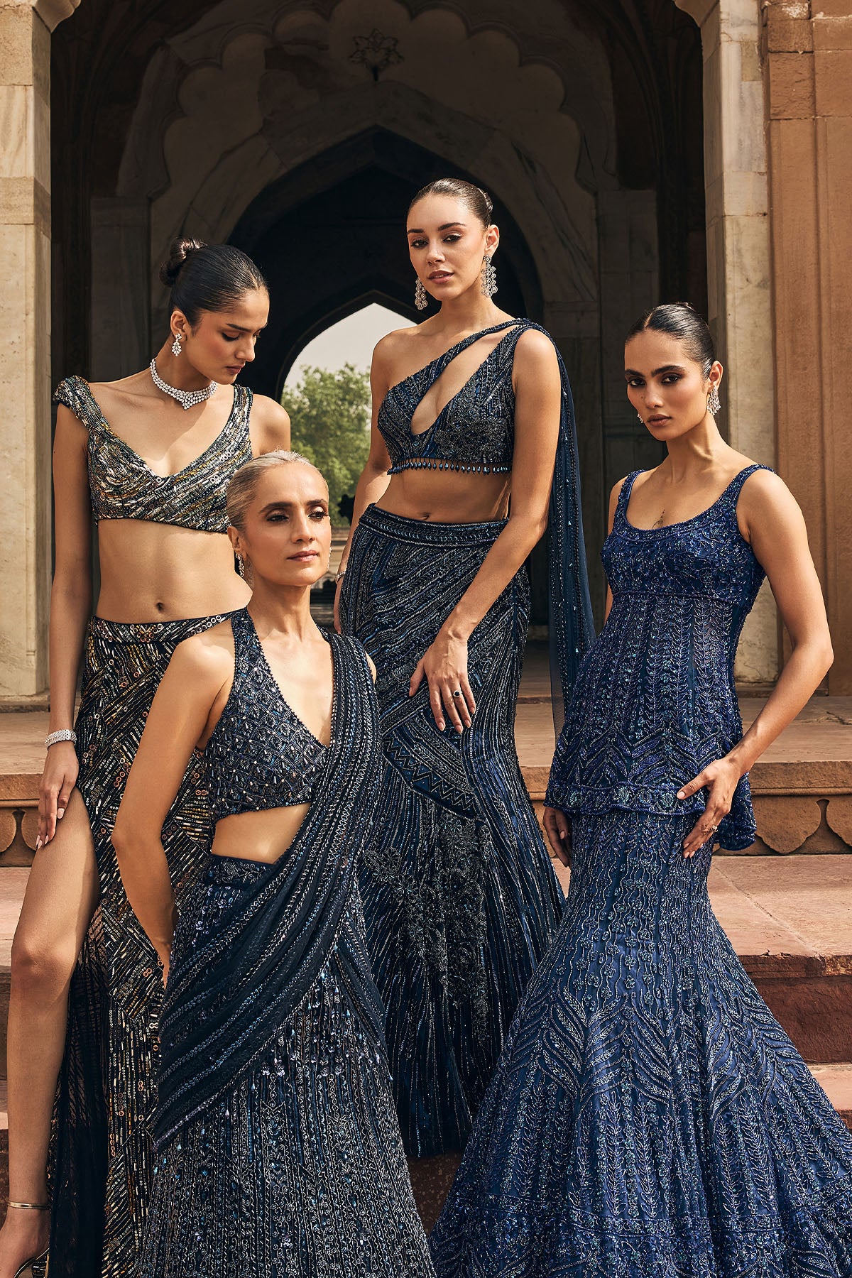 MID NIGHT BLUE EMBELLISHED MERMIAD SKIRT SET