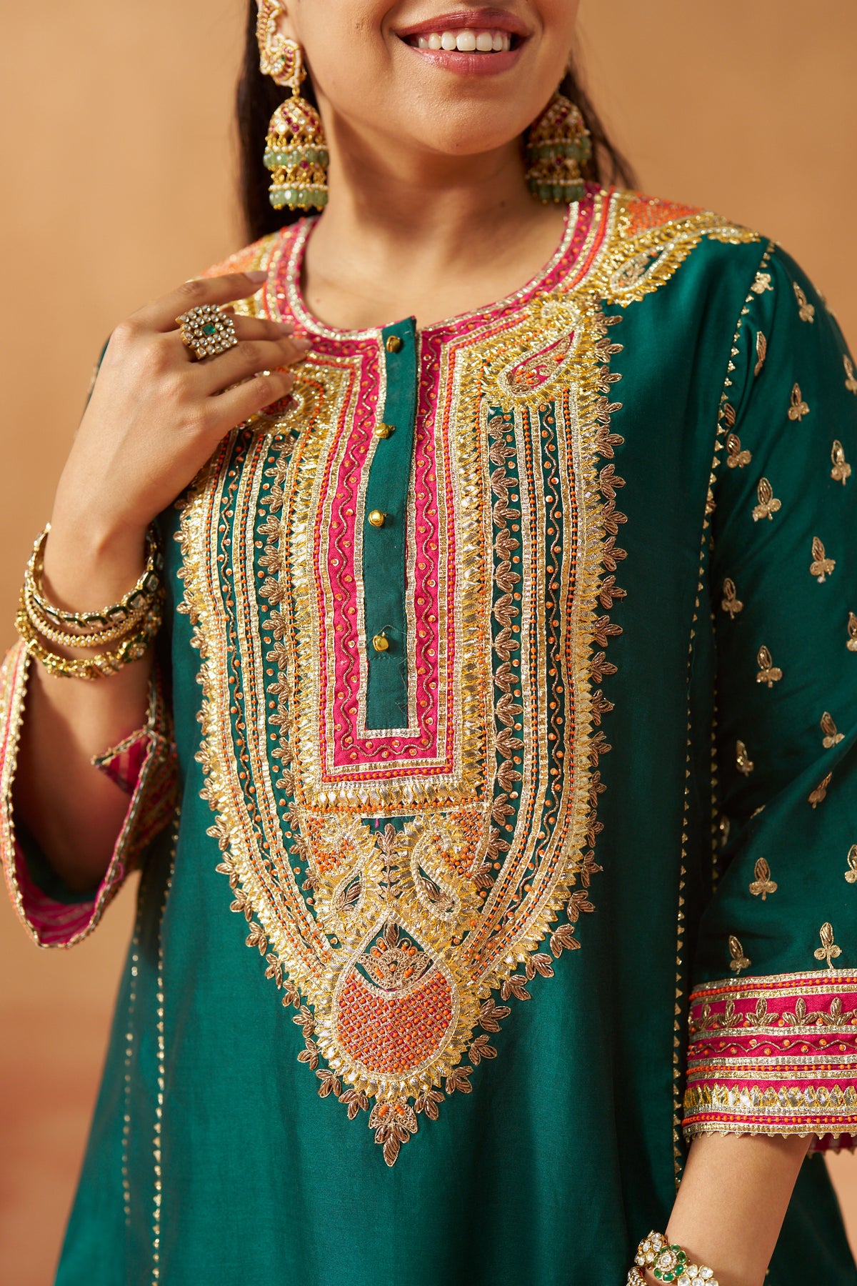 Riva - Emerald Green Short Kalidaar Chauga with Salwar & Dupatta