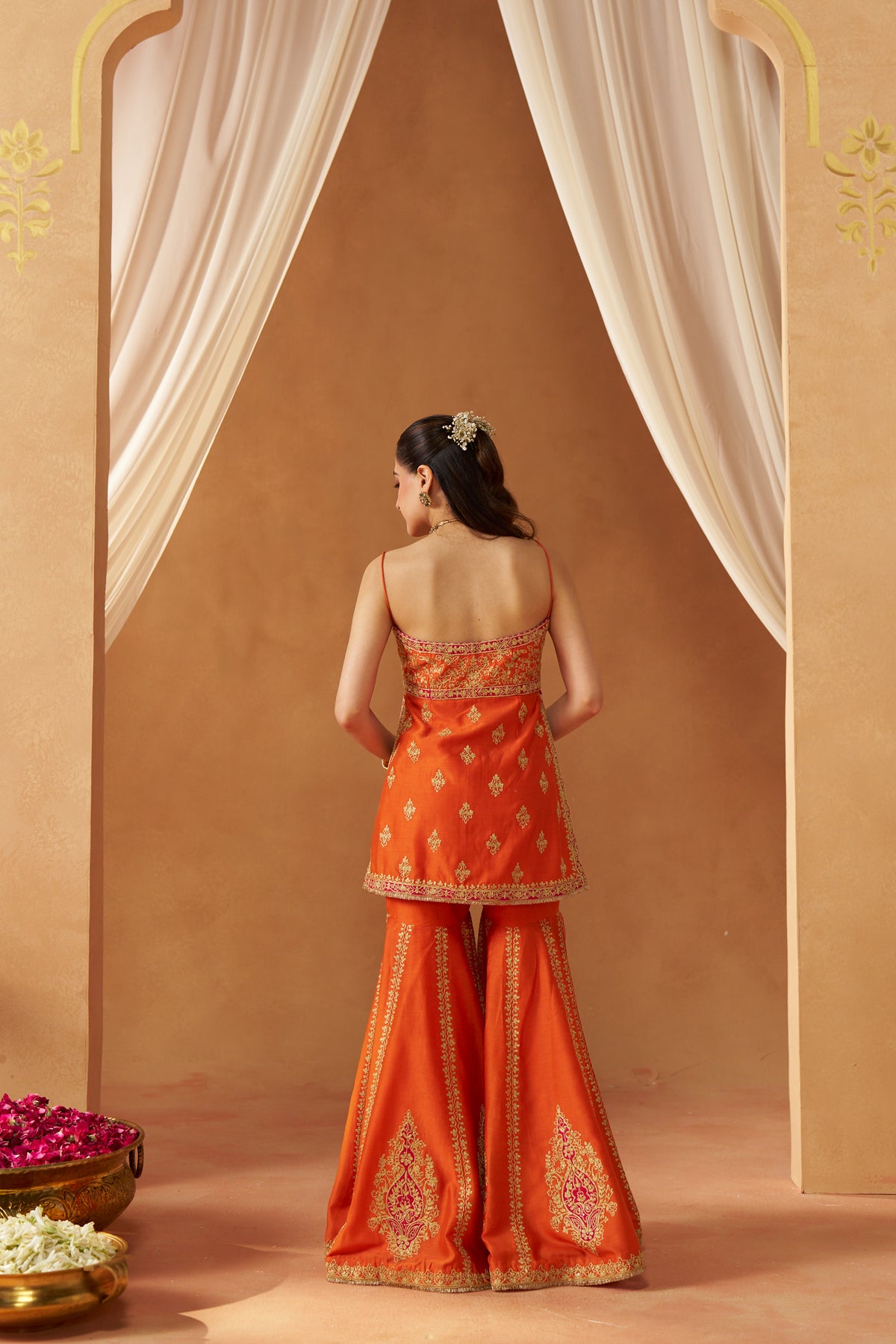 Najma - Burnt Orange Kurta with Garara & Heavy Dupatta